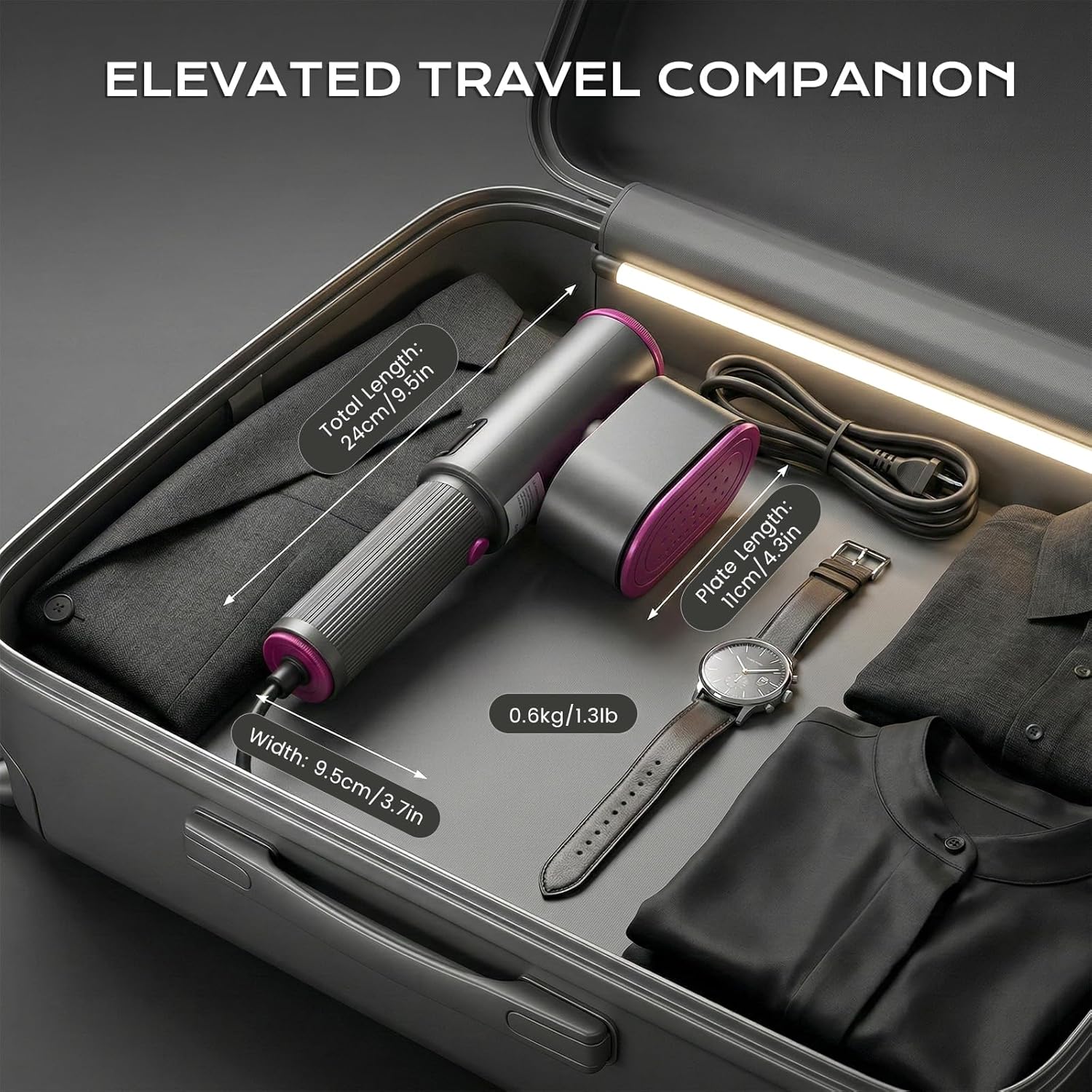 Travel Steamer for Clothes,1200W Portable Steamer ＆ Iron 2 In 1,Large Ceramic Heat Panel with 90°Rotatable Head,100ml Water Tank,110-120V Mini Ironing Machine for Home, Travel and Business.