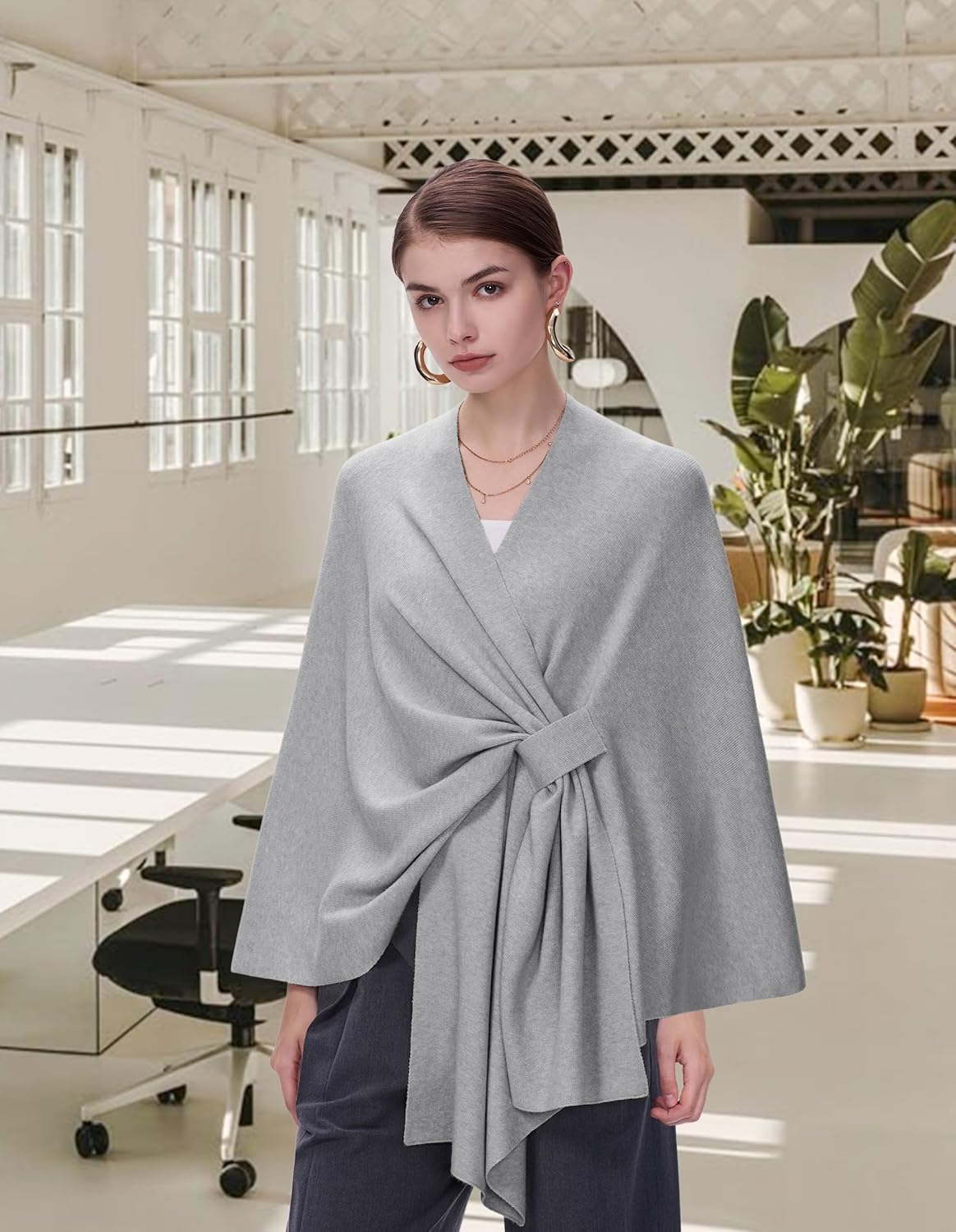 FUGREEN Shawl Wraps for Women Large Warm Cross Front Poncho Sweater Elegant Wedding Travel Shawls Cape for Fall Winter Spring