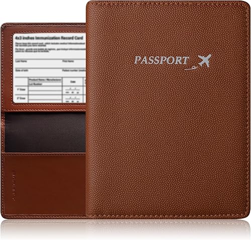 Funda de cuero genuino para pasaporte, funda para pasaporte para hombres, funda para pasaporte con bloqueo RFID con ranura para tarjeta de