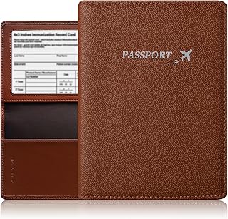 Genuine Leather Passport Holder Cover, Passport Holder Cover Wallet for Men, Passport Cover Case RFID Blocking with Vaccine Card Slot, Ultra Slim Passport Wallet-Fathers Day Funny Gifts（Brown）