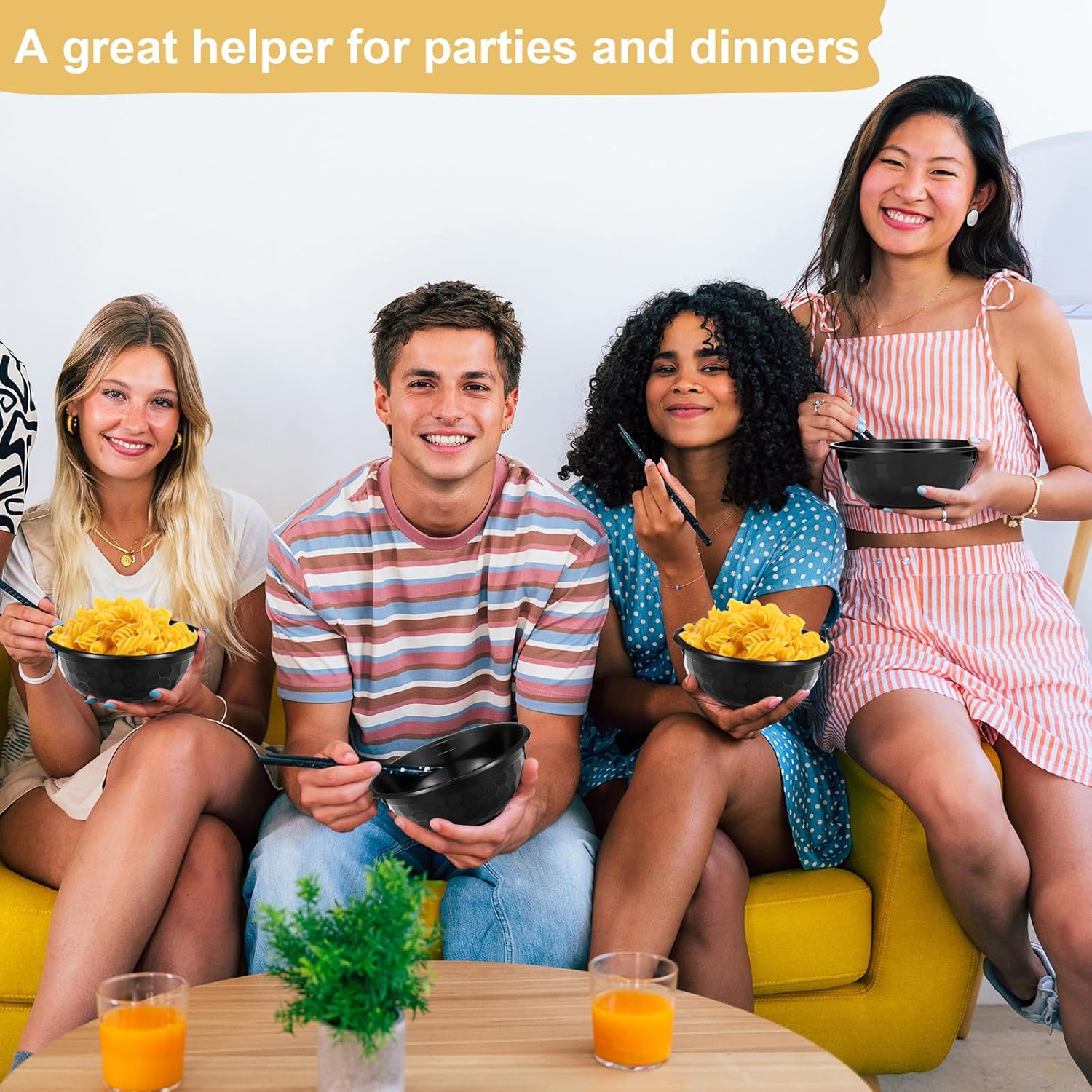 100 Pcs Black Disposable Plastic Bowls Soccer 36 oz Texture Plastic Salad Bowls Large Stackable Serving Soup Microwave Safe Dinnerware for Birthdays Weddings Festivals Party