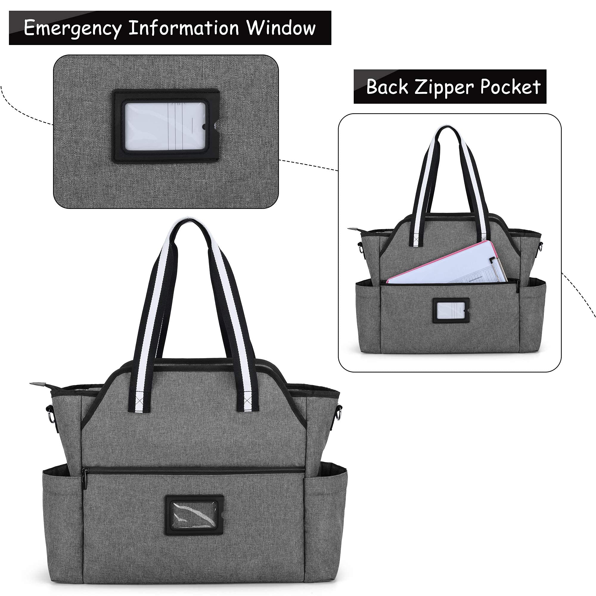 CURMIO Borsa per infermiere, borsa portatile per forniture mediche con tracolla per visite a domicilio, studio clinico, assistenza sanitaria, solo borsa, Grigio