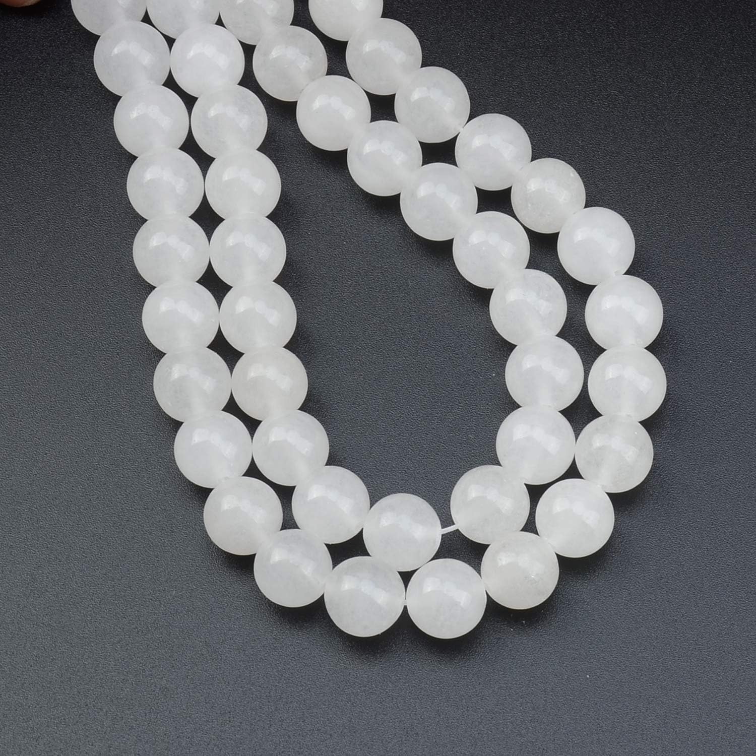 LPBeads 80Pcs Polished 10mm Round Natural White Jade Gemstone Loose Beads with Stretch Cord for Jewelry Making Bracelets - Image 5