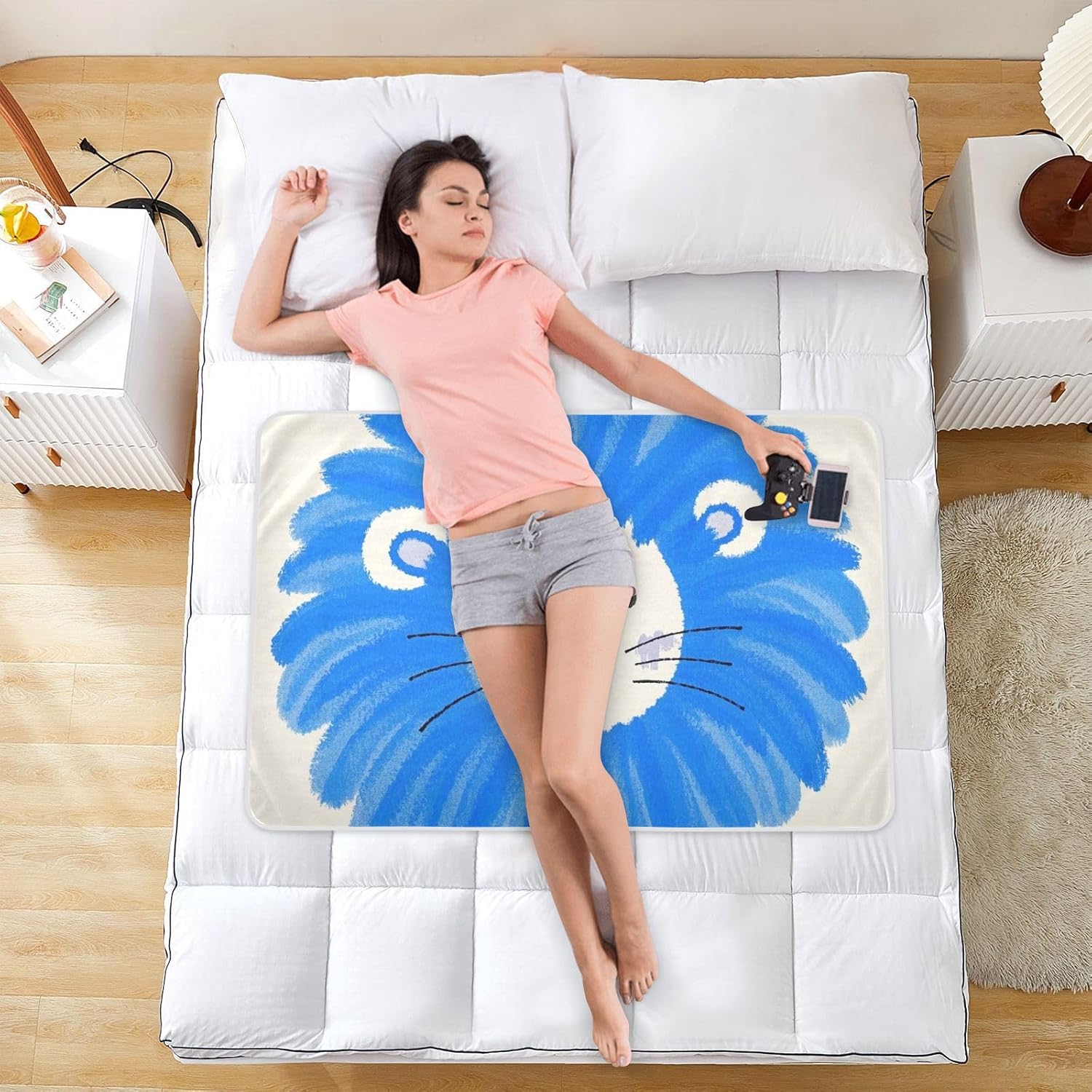 Cartoon Cute Blue Fur Lion Extra Large Resuable Training Pee Pads for Kids Highly Absorbent Pee Pads for Bed Anti-Lip Bed Liners for Children Adults Pets , 52" L x 34" W