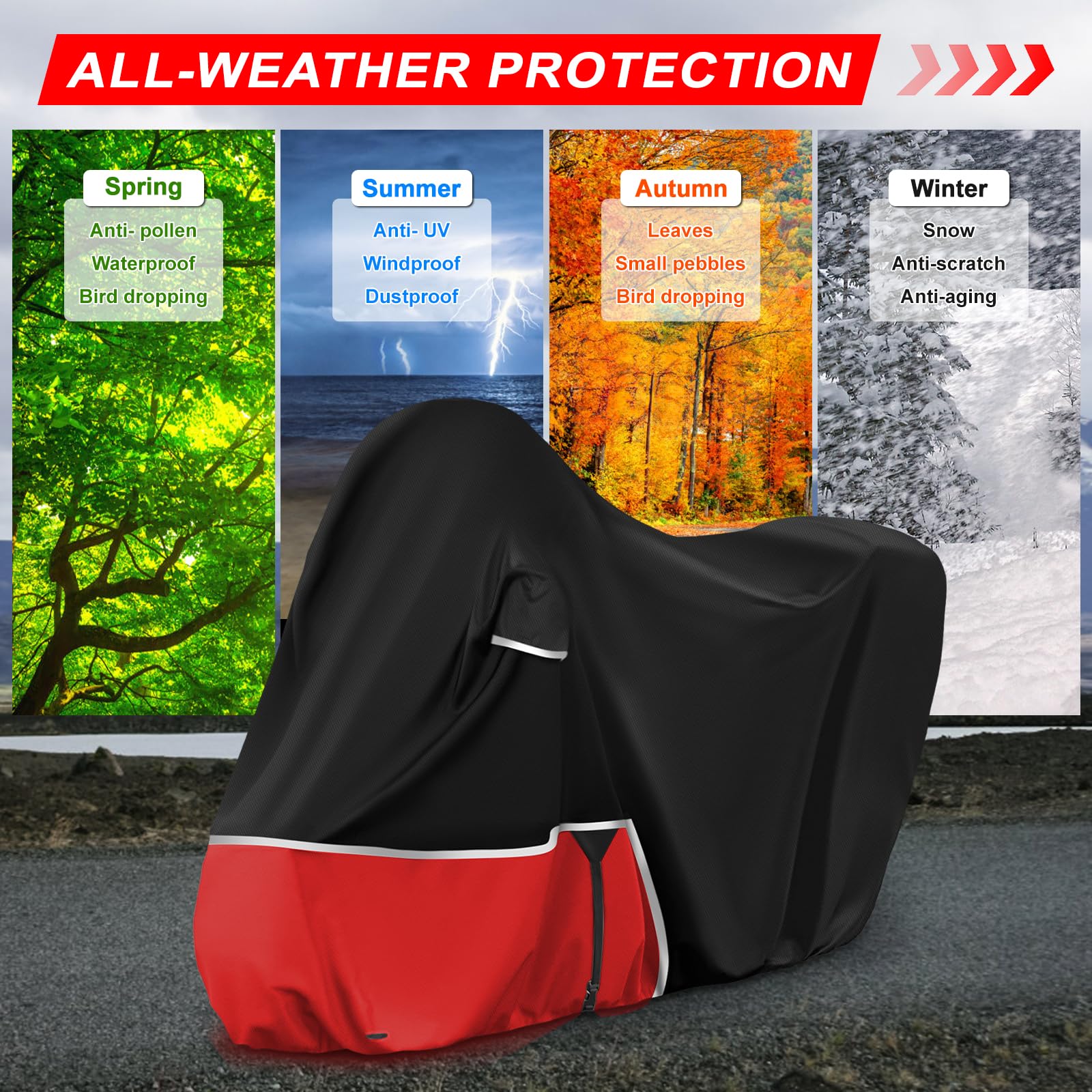 Telo Copri da Esterno per Piaggio mp3 400/500 (con bagagliaio), Telo Copertura Coprimoto Copri Moto mp3 400 500 420D Tessuto Oxford Impermeabile Resistente All'inverno, Nero e rosso