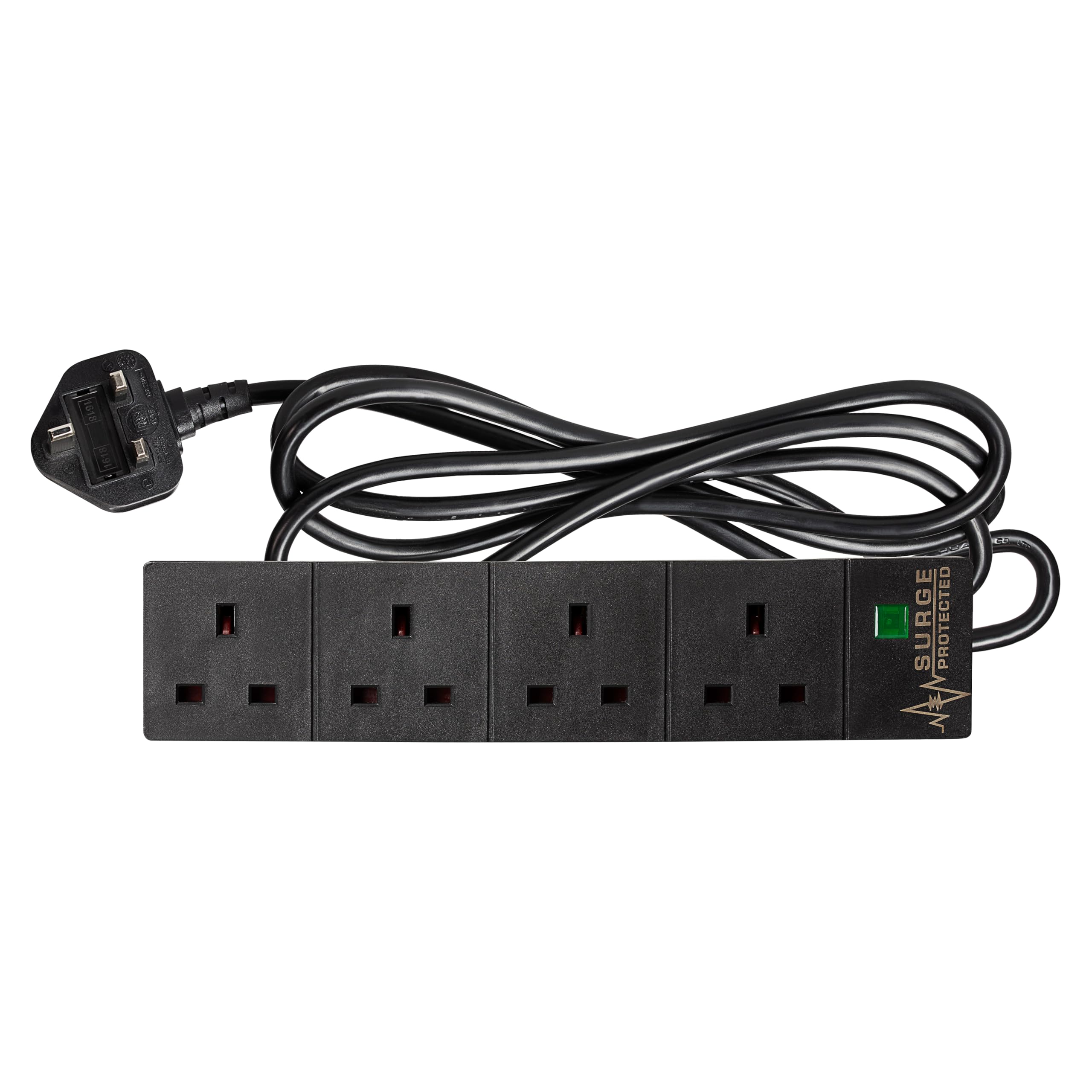 Maplin 4 Socket Extension Lead with Surge Protection 13A Neon Indicator 2m Black