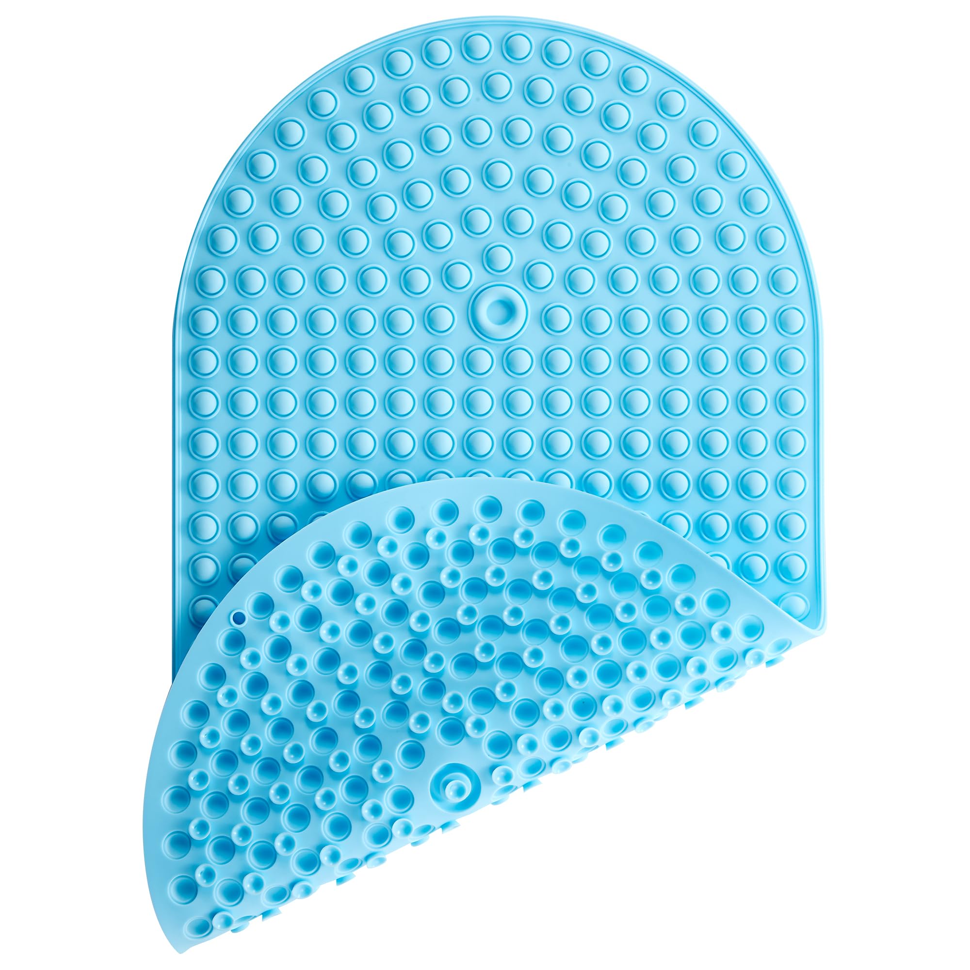 Silicone Bathtub & Shower Mat Non Slip, Bubble Massage Anti Slip Shower Floor Mat with 27 x 15 Inches for Easy Storage, Machine Washable Bath Mat for Tub with All Ages, Blue, Oval