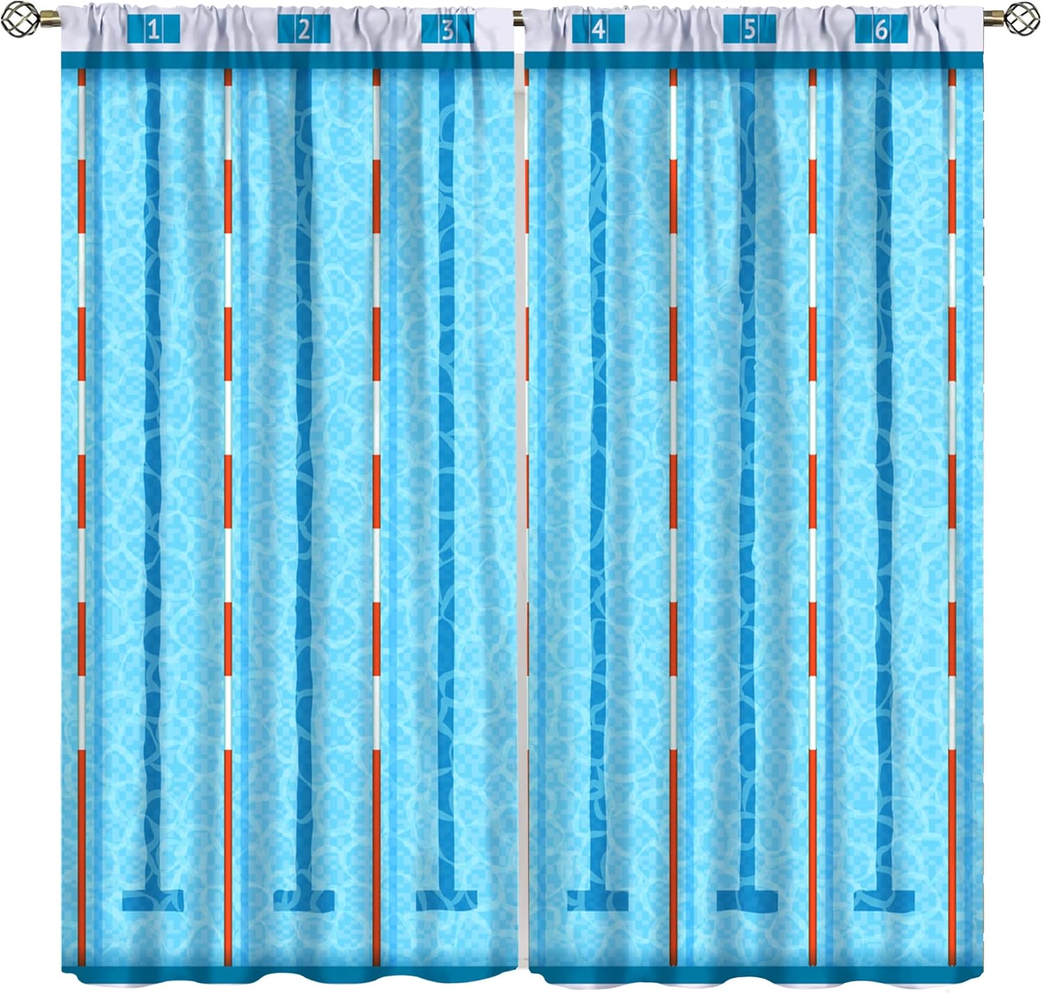 Sports Blackout Curtain,Competition Theme Swimming Pool Blue Window Treatments Curtains for Living Room Kitchen Cafe Bedroom Office Dining Room Drapes, 72x63 in