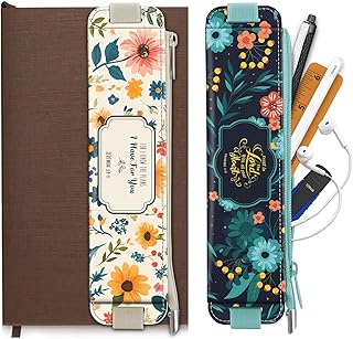 FINPAC 2-Pack Elastic Pen Holder for Notebook, Leather Pen Holder Statio...