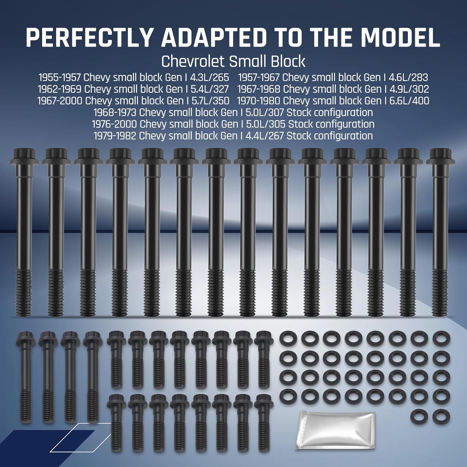 SPELAB Head Stud Replacement Kit Compatible with Chevy 1955-2000 Small Block Gen I 4.3L 4.4L 4.6L 4.9L 5.0L 5.4L 5.7L 6.6L, Cylinder Head Bolt Assembly Kit & Assembly Lubricant
