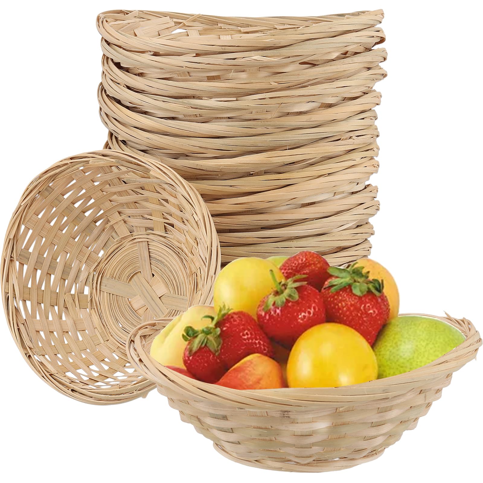 Lot de 15 paniers à pain ovales en bambou 18 x 14 cm, paniers à pain pratiques tissés pour le stockage des aliments