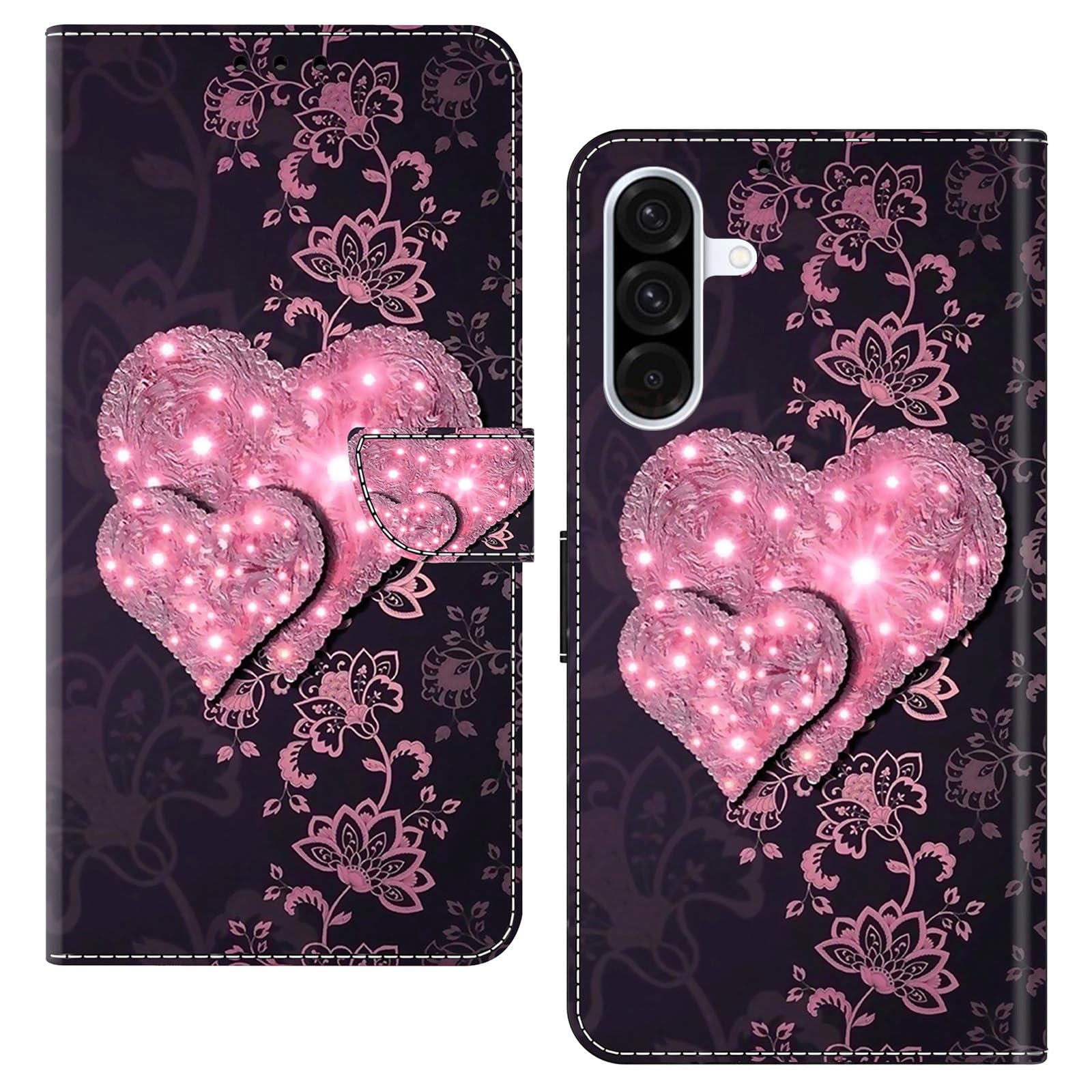 BOLELAW Hülle für Samsung Galaxy A26/Galaxy A17 – Stoßfeste PU Leder Wallet Case mit Magnetverschluss, Standfunktion & 2 Kartenfächern, Rosa Pfirsichherz