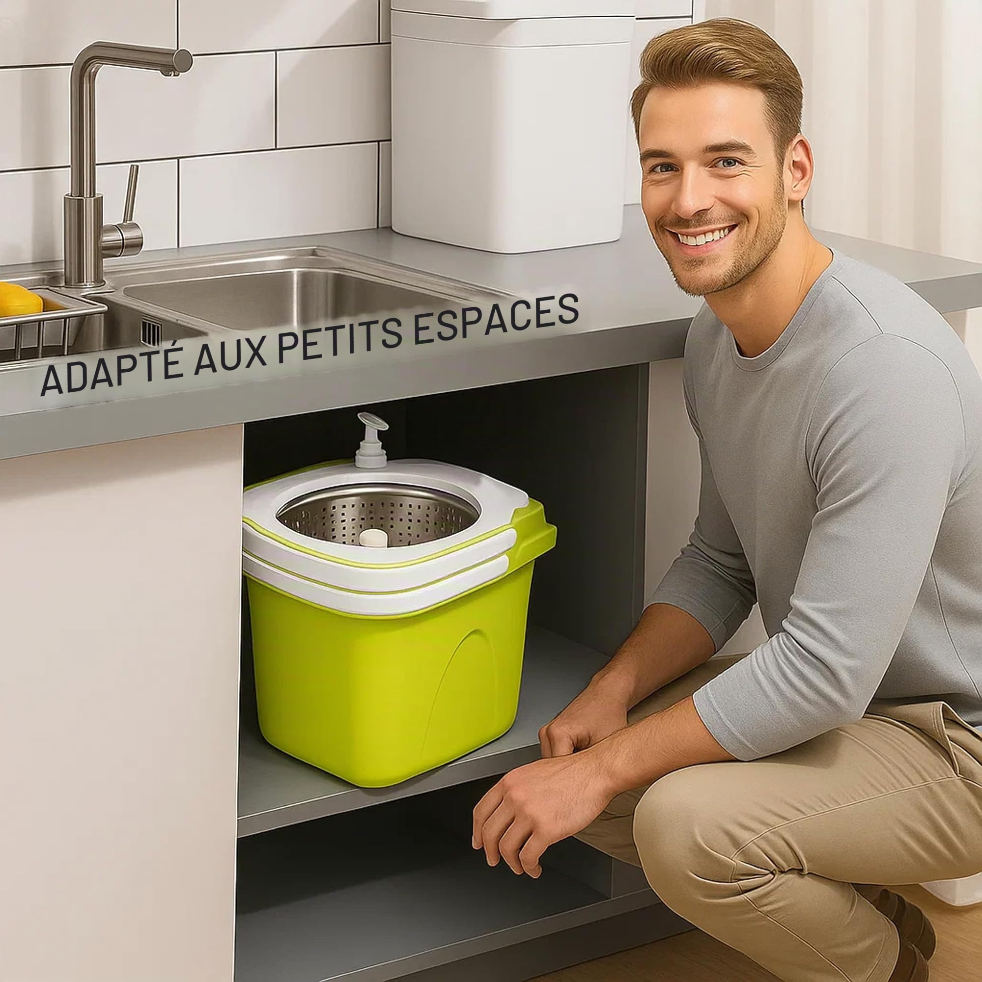 ARSUK Serpillière avec Seau Essoreur et Balai Rotatif – Ensemble Balai Serpillère pour Lavage du Sol | Seau Double Compartiment avec Essorage Automatique | 4 Têtes de Rechange et 1 Support de Balai