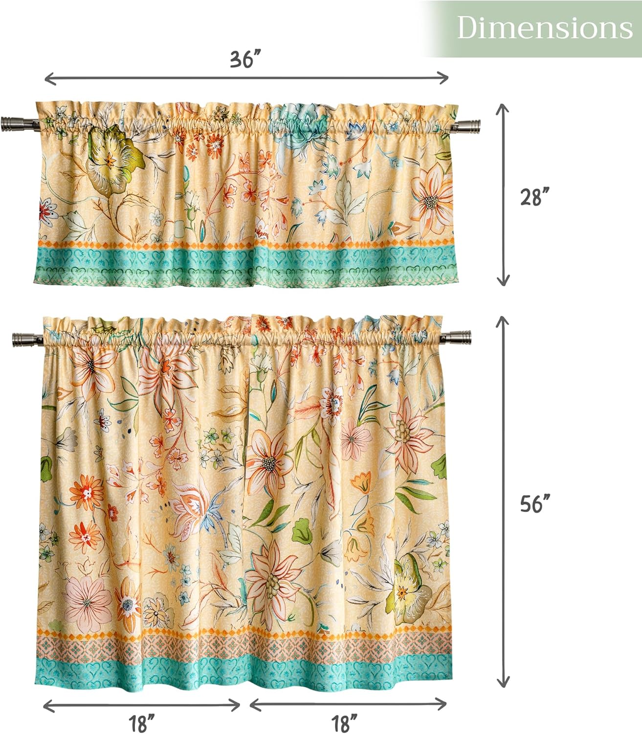 Maison d' Hermine Kitchen Curtain Set for Windows 100% Cotton Set of Kitchen Curtain Valance for Home [2 Tier (28"X36") and 1 Valance (56"X18")] Café Gifts for Mothers Day (Luxury Loft - Peach)