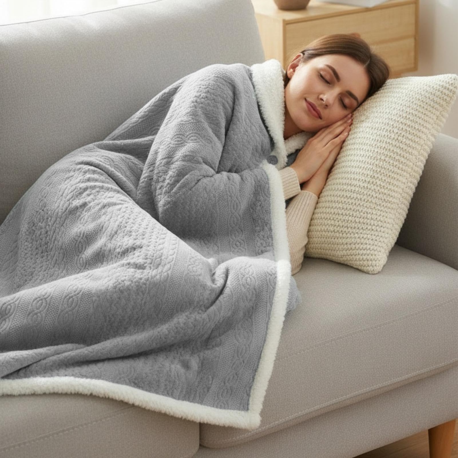 Generisch Poncho da donna, invernale, caldo, poncho da donna, in pile, portatile, coperta, comoda coperta con bottoni, per letto, divano, ufficio