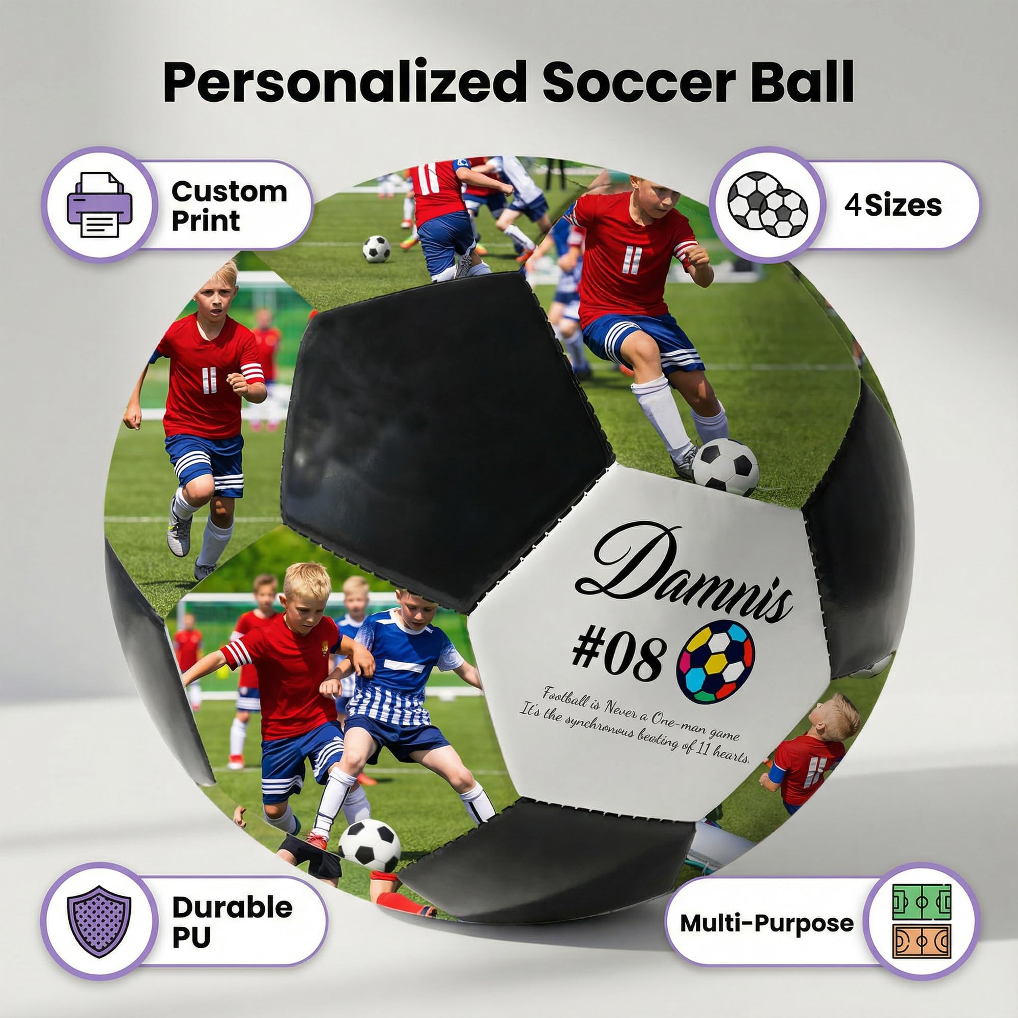 Personalisierter Fußball mit Foto - Maßgeschneidertes Spielball Name, Souvenir für Fußballfans, Sohn Tochter Freund Vater Trainer, Geburtstag Abschluss S-XL