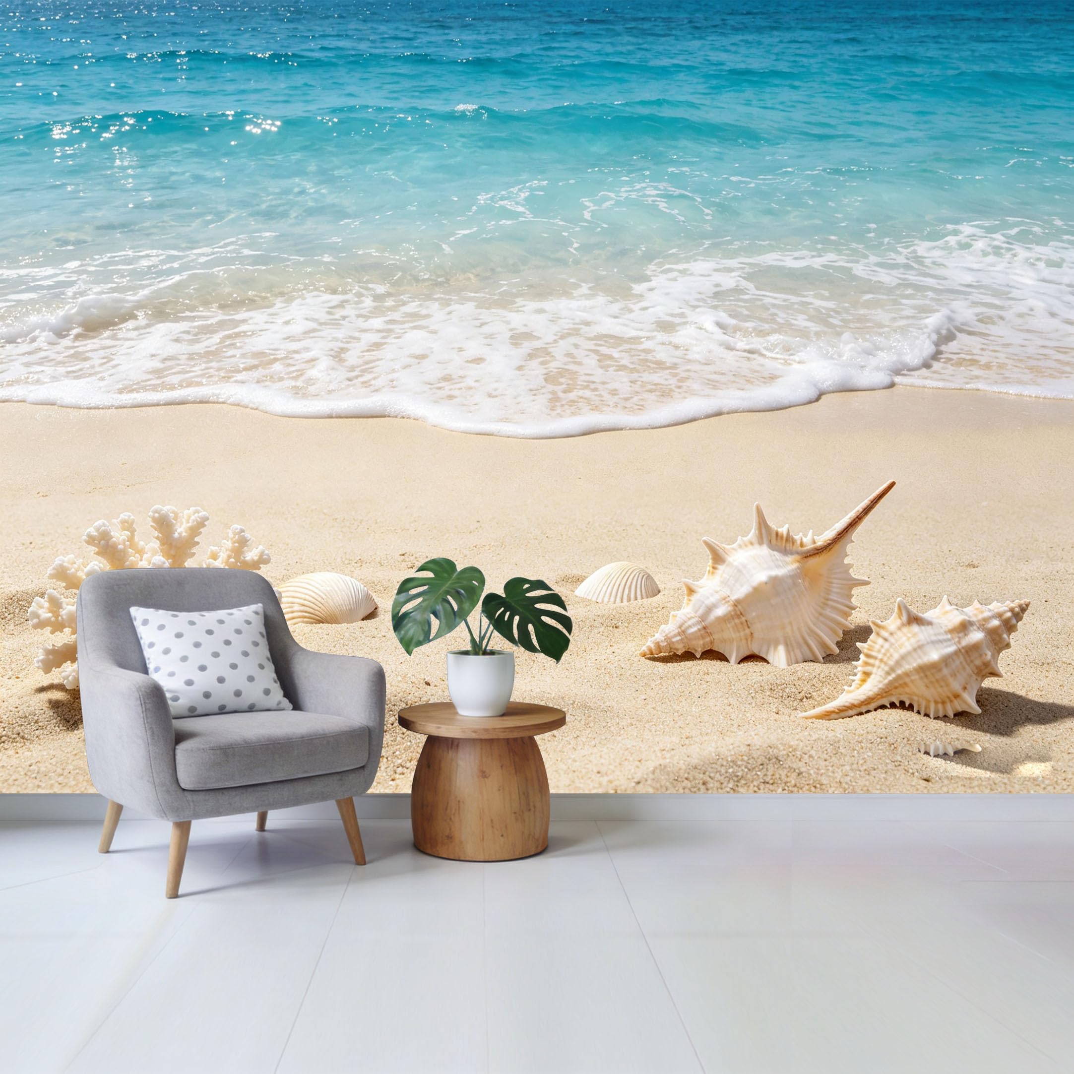 Qzlithotic Yq2605250210 Custom Size Wall Mural Tropical Coastal Beach Ocean View White Coral Seashells Selfadhesive Wall Fabric Removable Wallpaper For Home Office Decor