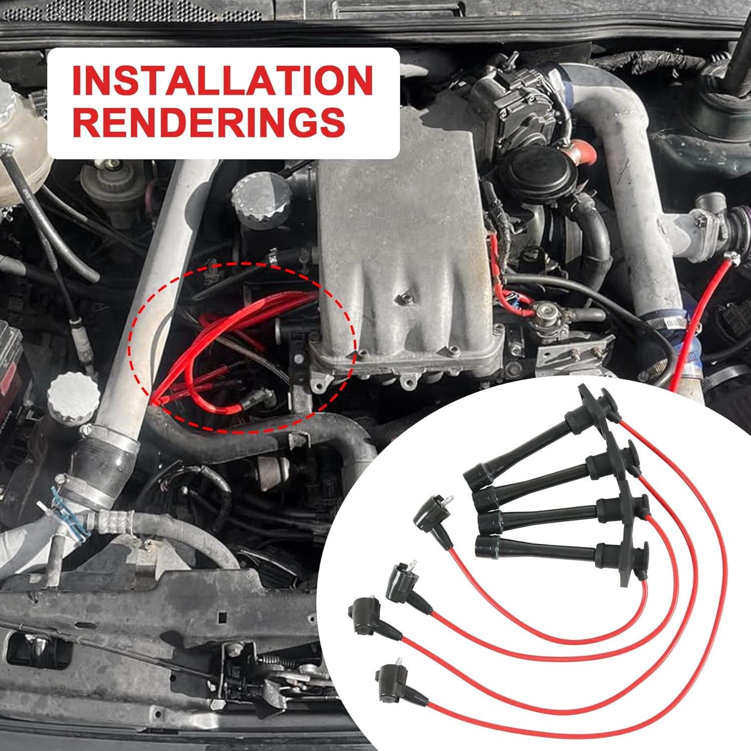 Spark Plug Wires Set 5MM Replacement for Geo Prizm Toyota Celica Corolla 1.6L 1.8L 1993-1997 Replace 94853682, 90919-22327, 9091922327, 71-4168, 6714168, 9485368, 55910 Ignition Wire Set of 4 Red