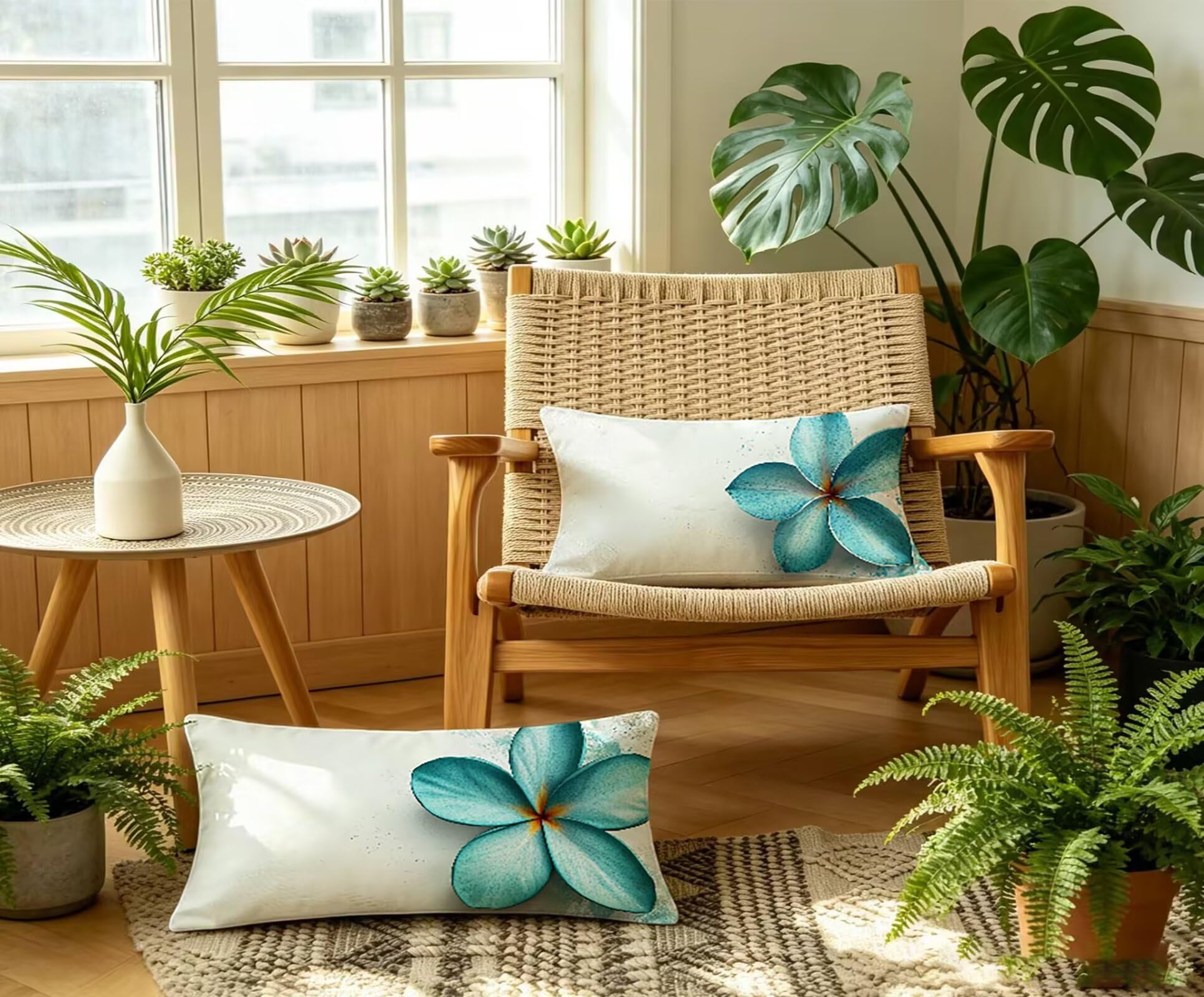 Blau Kissenbezug 60x80 Blume Kopfkissenbezug 2er Set,Wohnaccessoires & Deko,Weich und Atmungsaktiv Samt Stoff mit Verstecktem Reißverschluss für Bett Sofa Kissen Dekokissen-85909