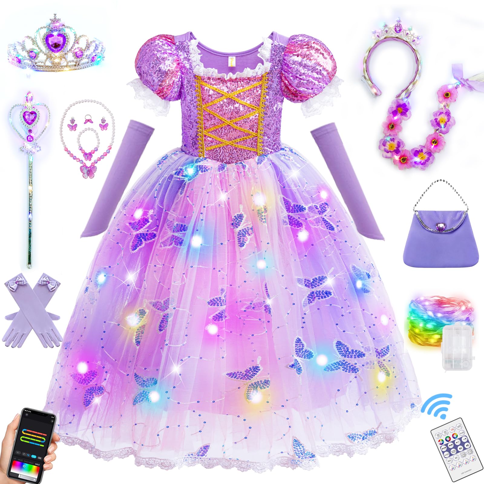 CIYTI Light Up Princess Dresses for Girls Toddler Halloween Birthday Party Girls Costume with Accessories