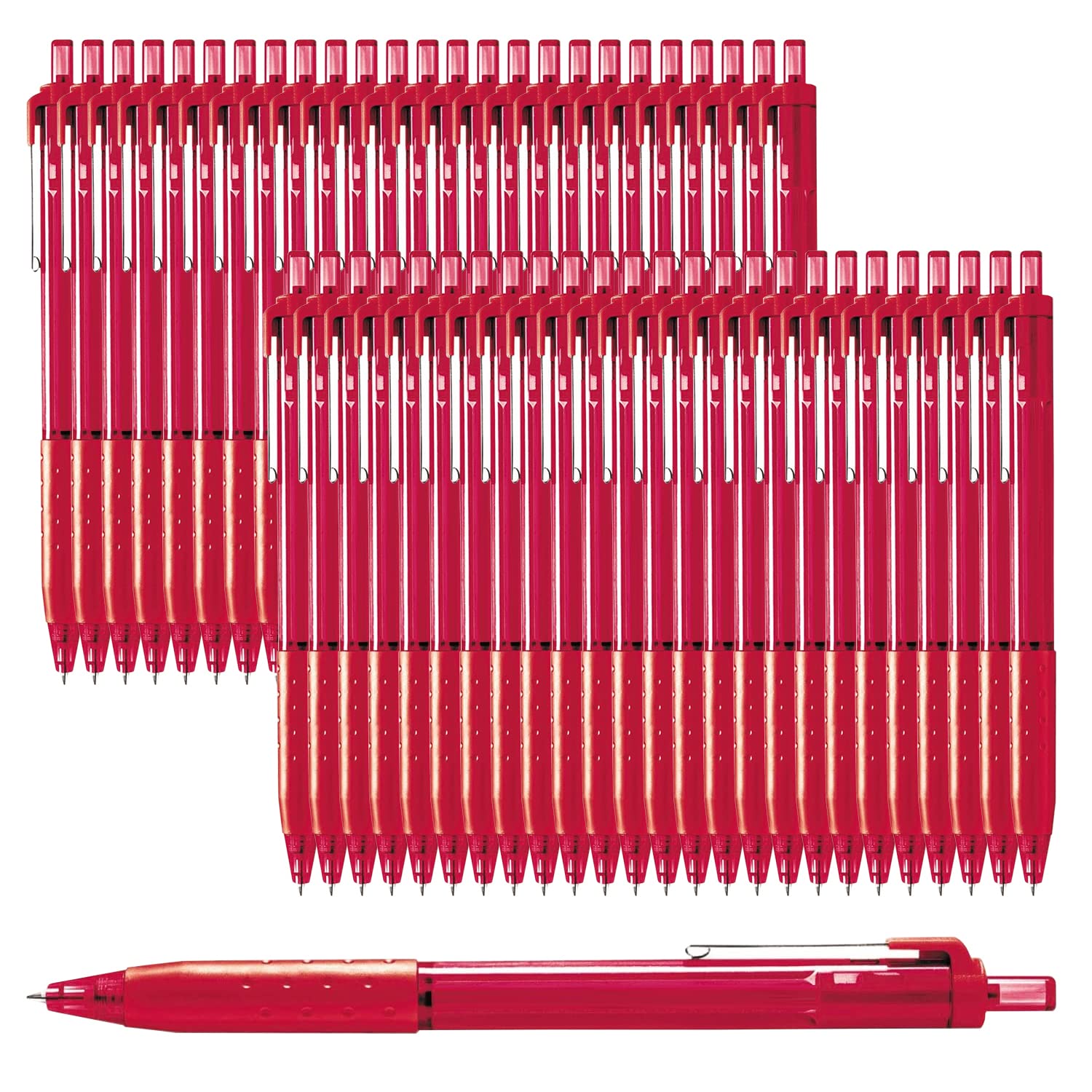 Glamza Ballpoint Pens 0.7mm Red Ink Retractable Writing Pens Multipack Bulk x50 (Model IJ300), 1 count (Pack of 50)
