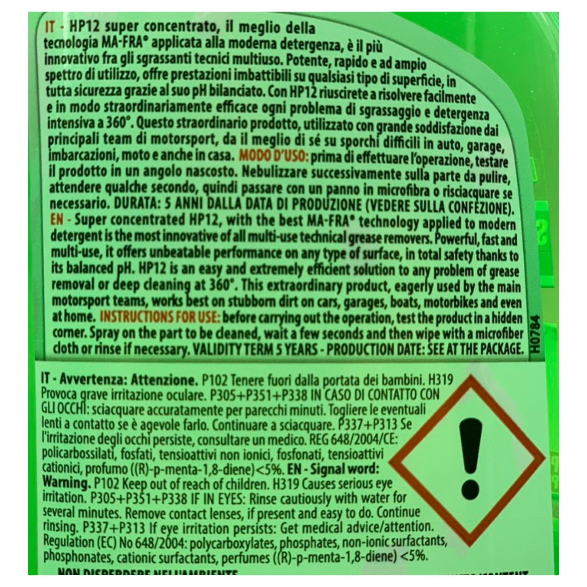 Sgrassante Multiuso HP12 Adatto a Tutte le Superfici, Potente e Sicuro sulle Parti Trattate, Ideale per Pulizia Auto, Moto e Camper 500ml (6 Spray)