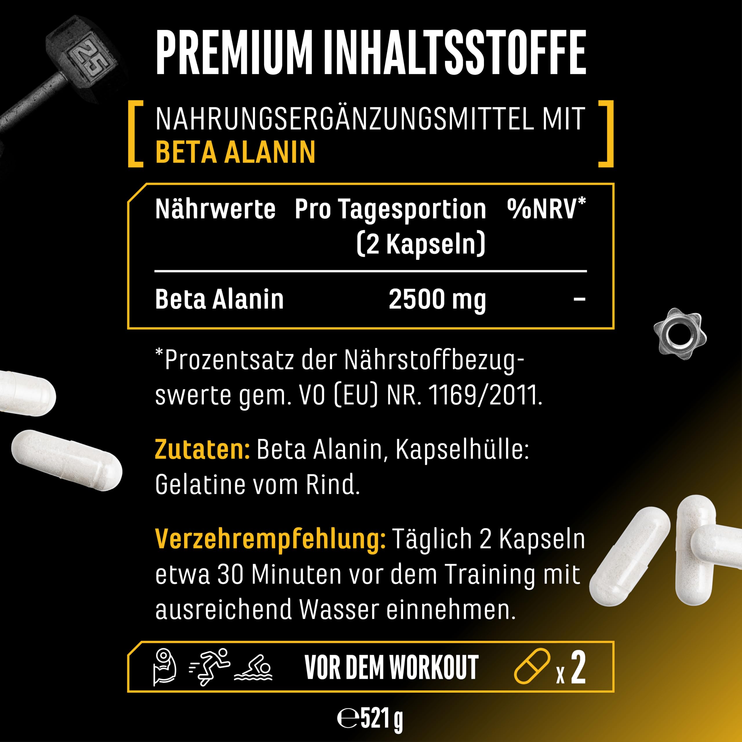 GEN GERMAN ELITE NUTRITION Beta Alanin Ultra Caps - 365 Kapseln - 1250 mg | 99% Reinheit, hochdosiert, ohne unerwünschte Zusätze