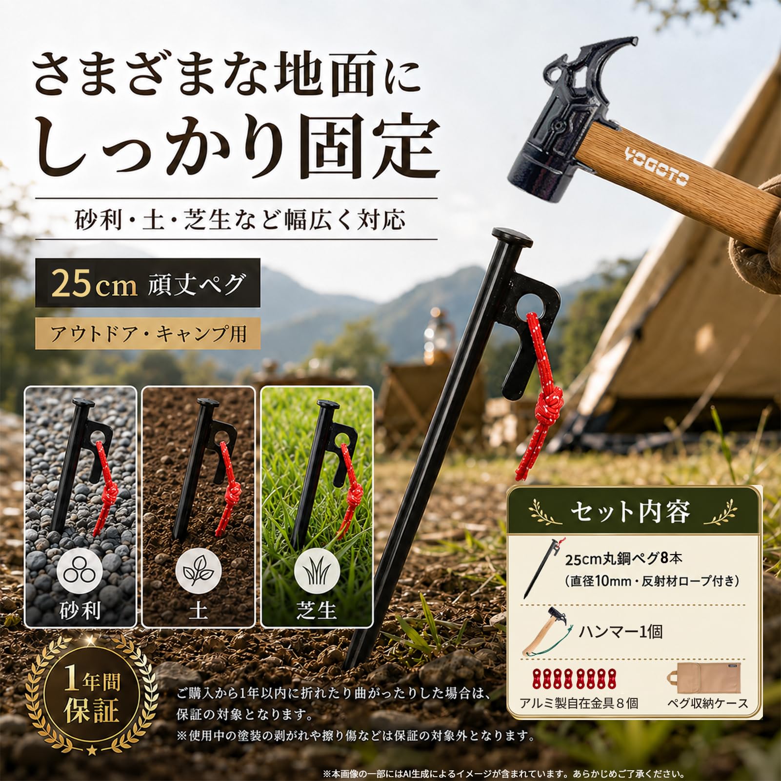 Amazon.co.jp: 【YOGOTO】 ペグハンマー 安全 ベルト付 収納ケース付
