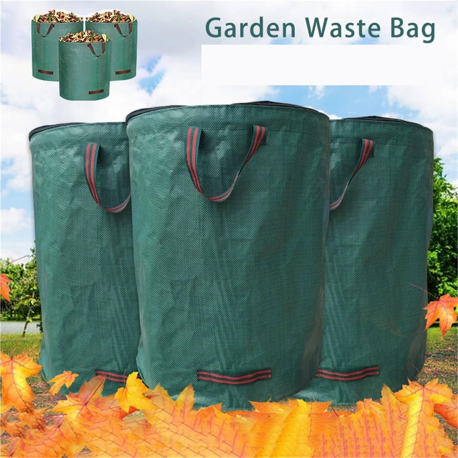 Sacchi Per Rifiuti Da Giardino 6 pezzi 272-300L sacchetto for rifiuti da giardino con coperchio pieghevole raccolta foglie cestino riutilizzabile cadute giardinaggio stoccaggio(300L,Without Lid)