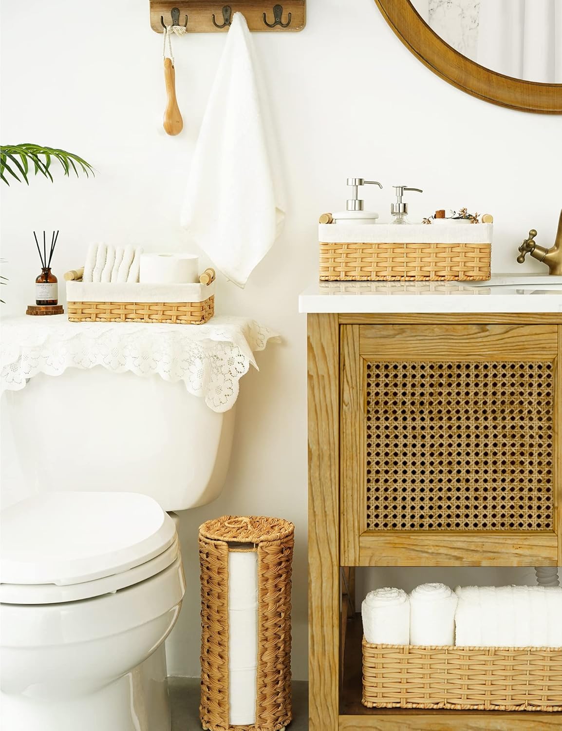 GRANNY SAYS Wicker Baskets with Liner, Small Baskets for Shelves, Decorative Baskets for Home Decor, Wicker Storage Basket for Back of Toilet, Set of 2