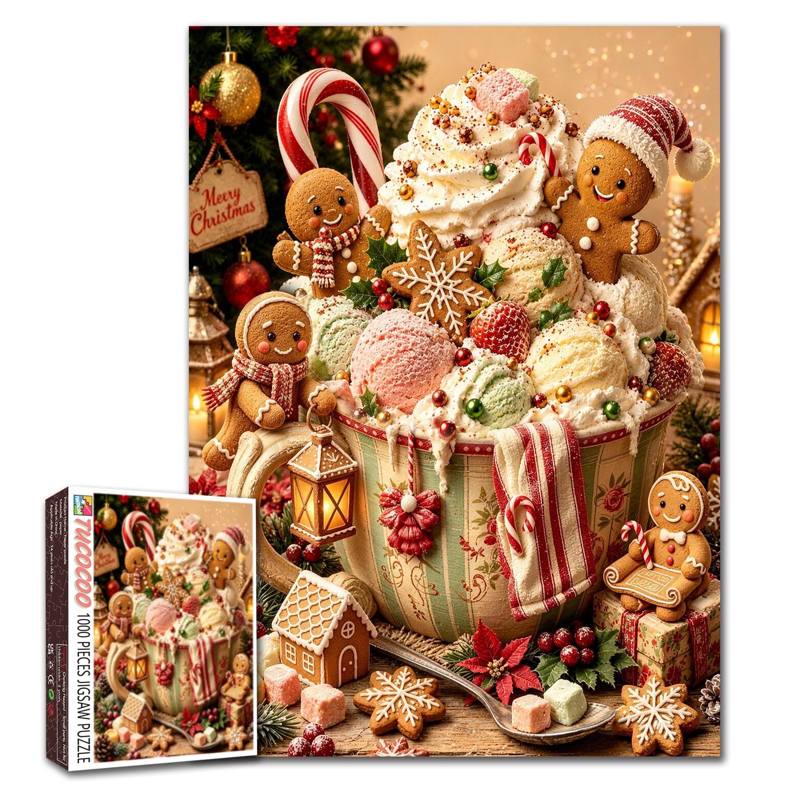 Christmas Dessert Jigsaw Puzzles for Adults 1000 Pieces Gingerbread Characters Christmas Candy DIY Puzzles for Family Activity Games Holiday Treat Art HomeDecor19.7 x 27.6 Inch โ image 1