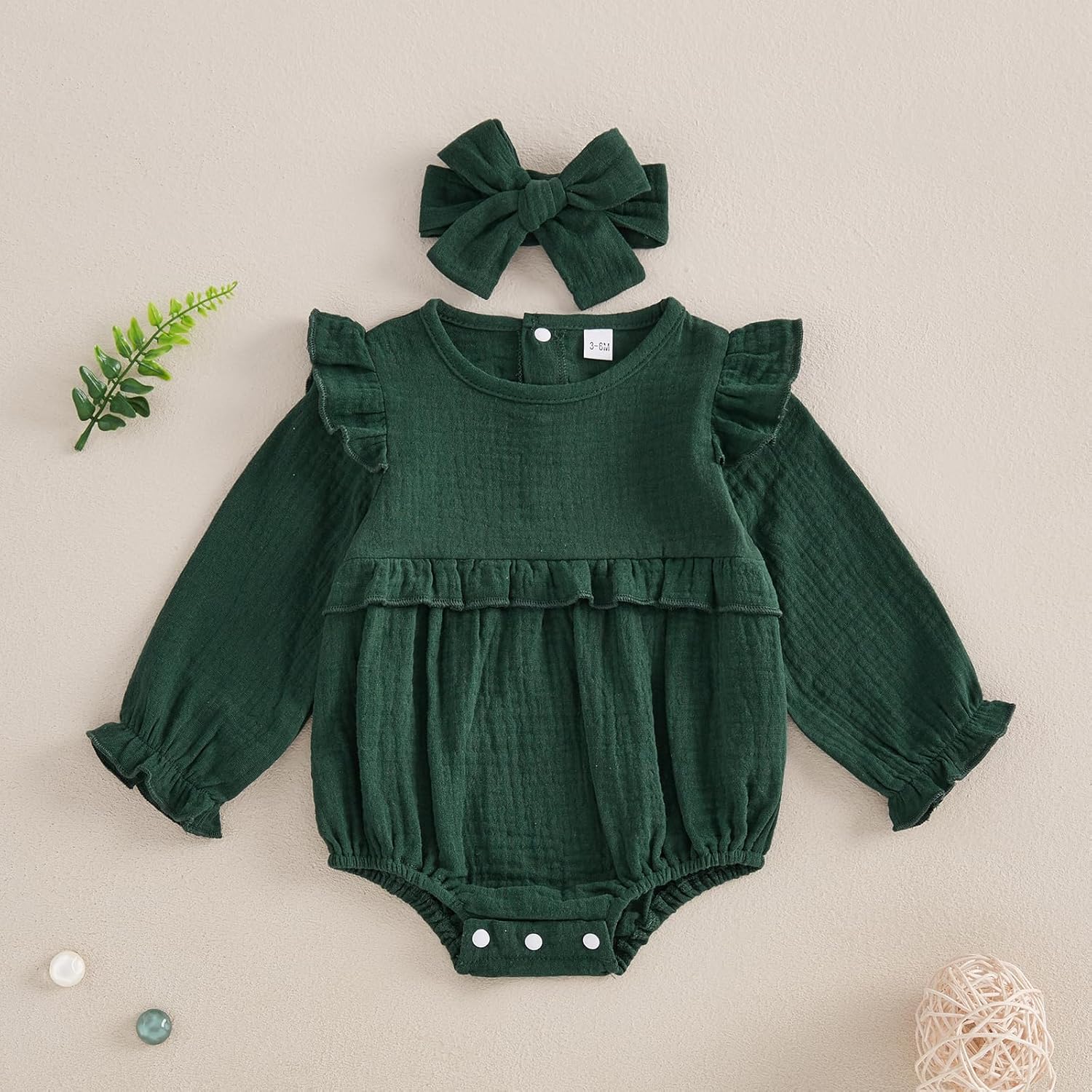 Newborn Infant Baby Girl Clothes Cotton Linen Long Sleeve Smocked Bubble Romper Ruffle Bodysuit Jumpsuit Fall Outfit - Image 2