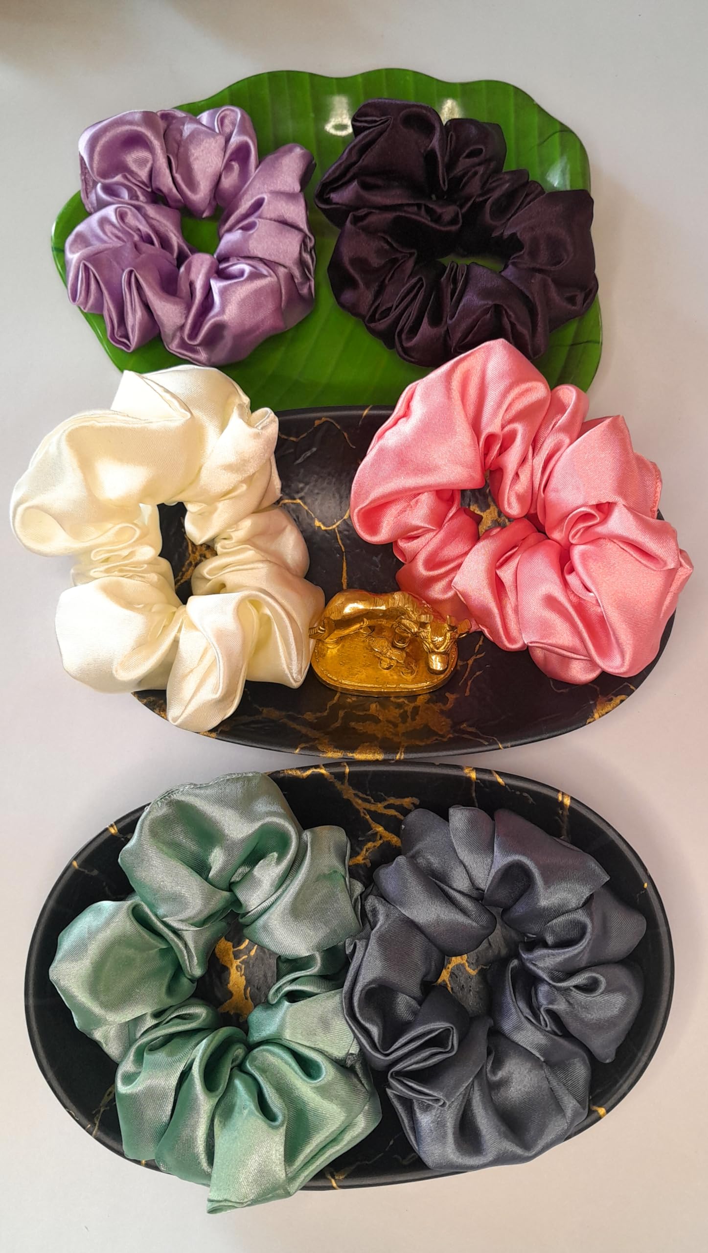 Dwell Premium Satin Scrunchies For Women And Girls Pack of 6 Colors | Hair Band | Scrunchies Set For Women, Best Gift For Loved Ones (Multicolor) (Type B)