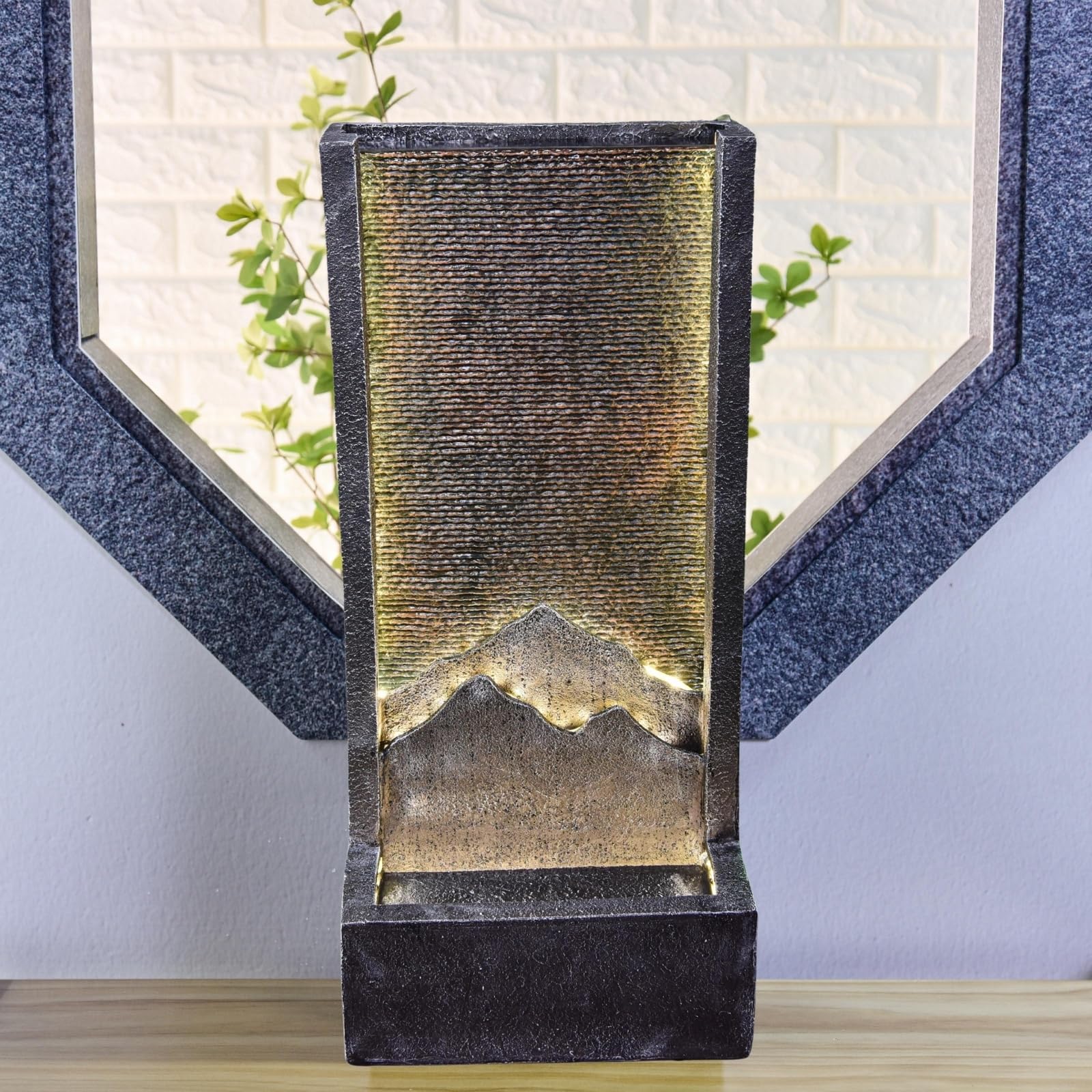Zen Light SCFR21MM Außen- und Innenbrunnen Wasserwand Relief Mountain, 46cm x 35cm x 100cm, Schwarz