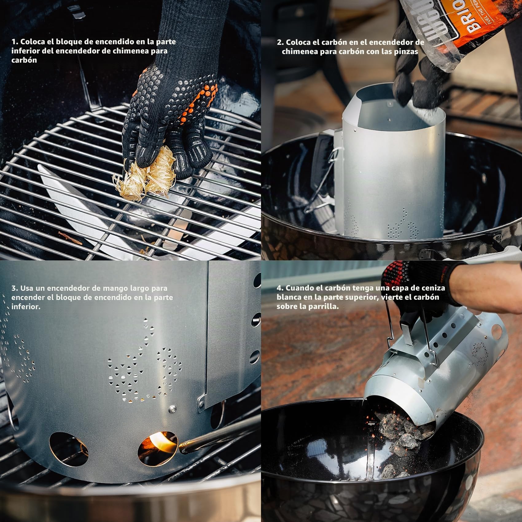onlyfire Chimenea para Encender Barbacoa, Extra Grande Chimenea Barbacoa 34,5cm de Altura, Ø 19cm Chimenea Redonda para Barbacoa de Carbón, Briquetas, Encendedor Carbon de Acero Galvanizado