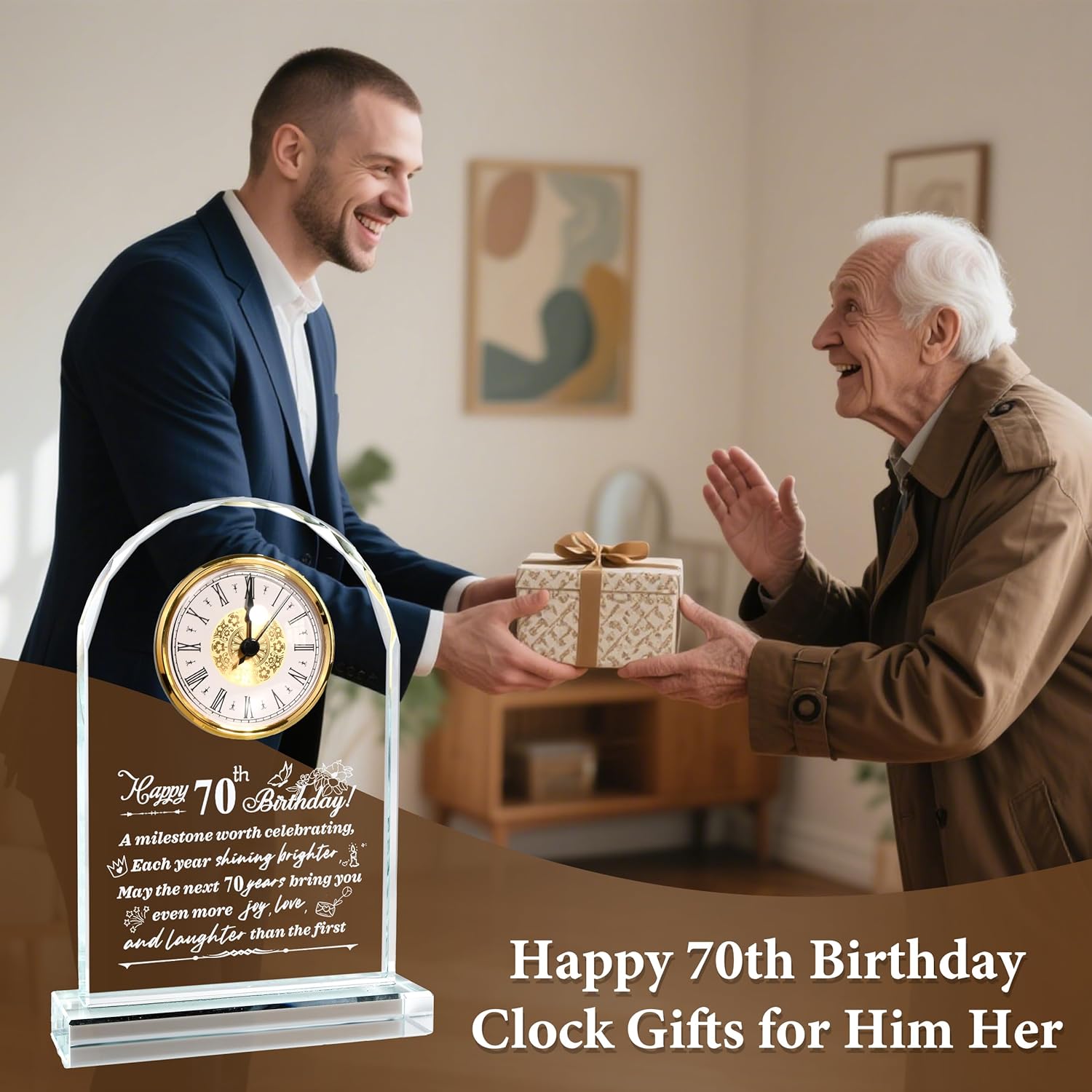 70th Birthday Gift for Men and Women, Crystal Roman Numerals Decorated Quartz Clock, for 70 Year Old Women, 70th Birthday Gift for Men - Image 2