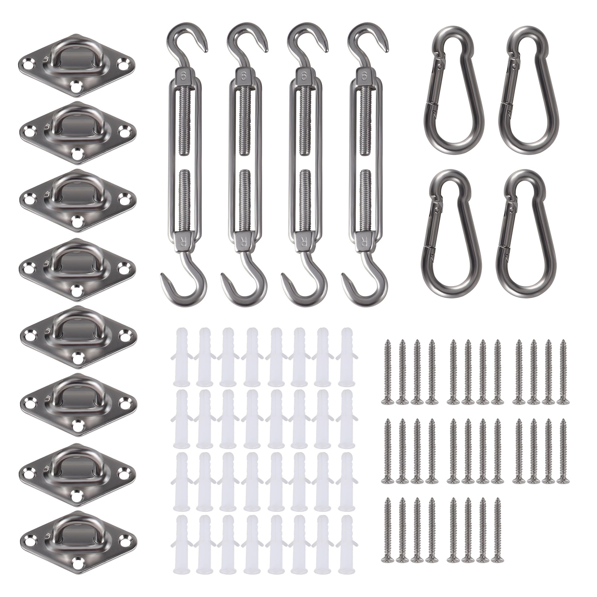 HANLATO M6 Awning Attachment Set, Shade Sail Hardware Kit, Sun Shade Hardware Kit for Garden Triangle and Square, Rectangle, Anti-Rust Stainless Steel Accessories (80 pcs)