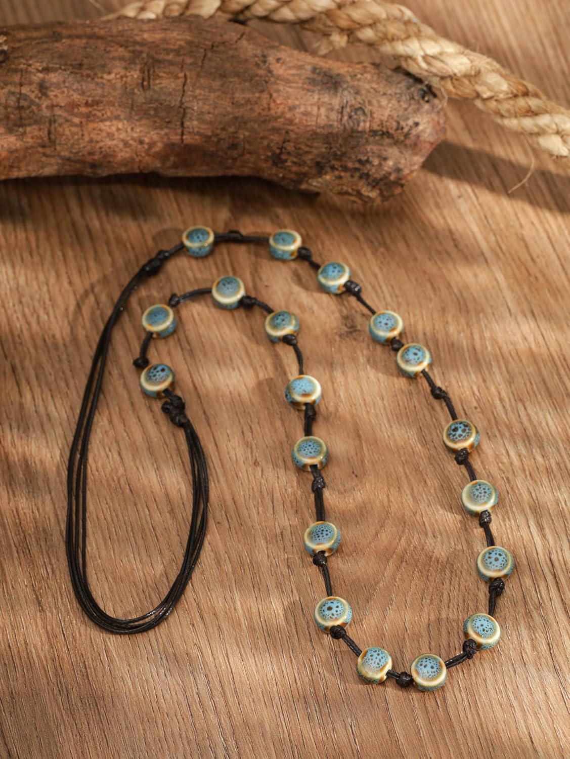 MINACHI Hippie Bohemian Colorful Ceramic Bead Long Strand Necklace, Boho Hippie Beach Summer Statement Jewelry Gift for Women - Image 2