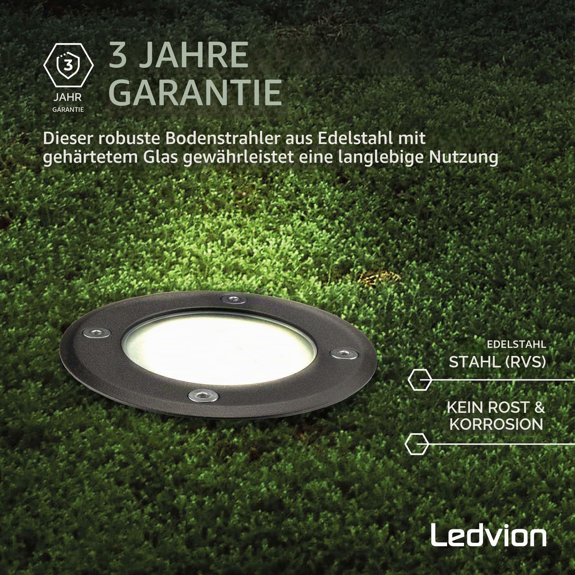 Ledvion 9er Set LED Bodenstrahler Außen IP67 3W 230V GU10 rund schwarz