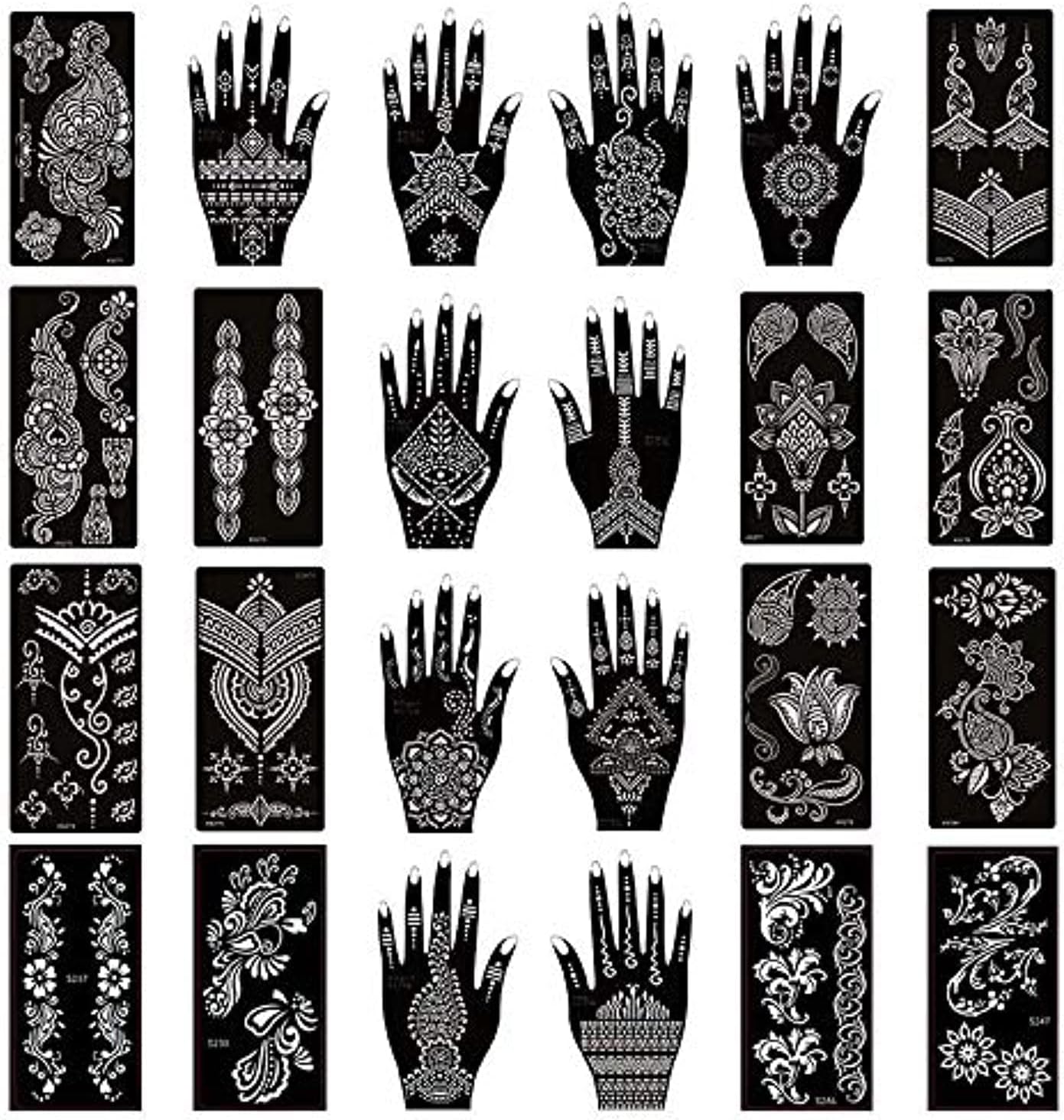 Xmasir Pack of 24 Sheets Temporary Tattoo Templates,Self-Adhesive Henna Indian Arabian Temporary Tattoo Sticker for Body Paint