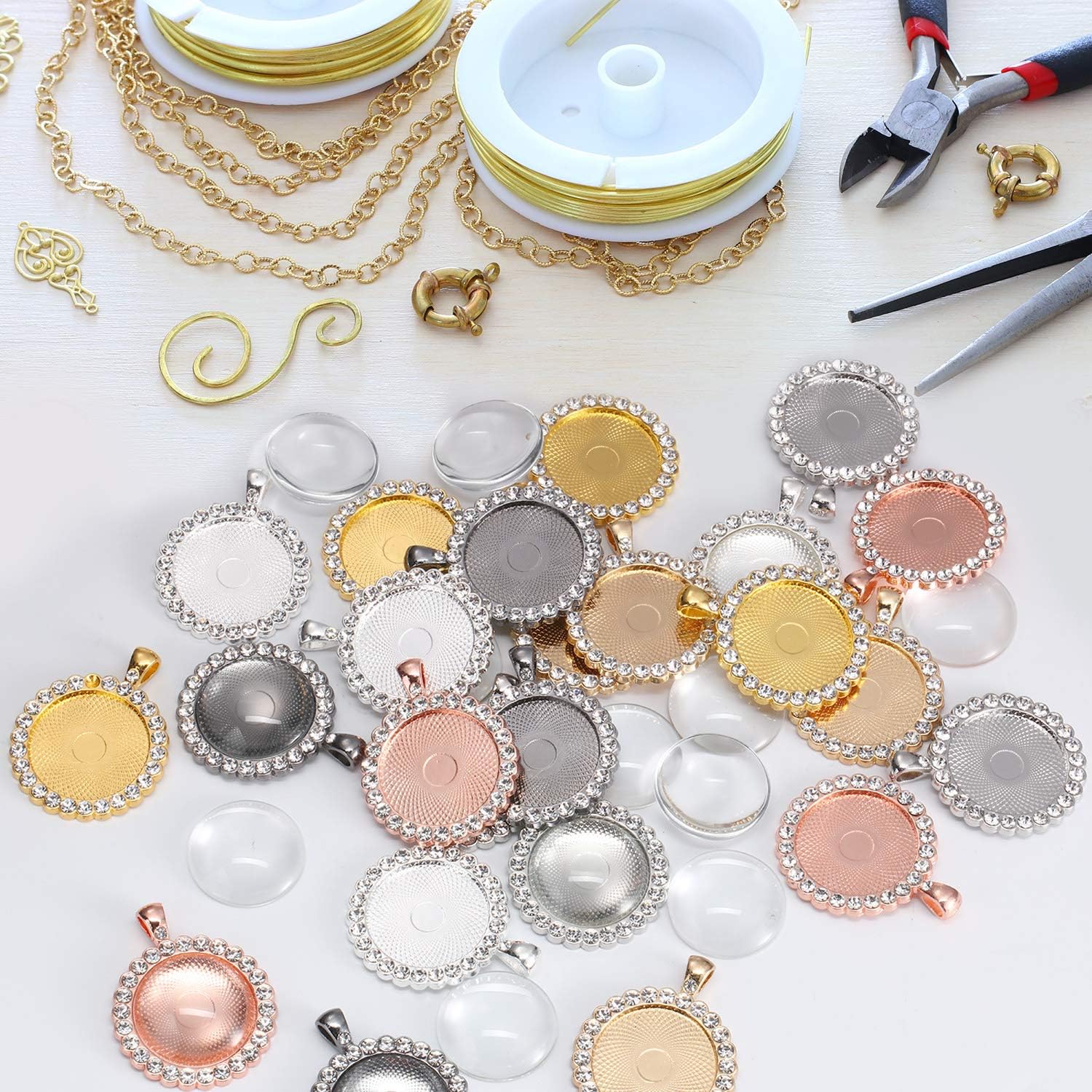 Hicarer 48 Rhinestone Bezel Pendant Trays 24 Pcs Gold Silver 25 mm Round Bezel Trays Blank Pendant Bases with 24 Transparent Glass Cabochons for Photo Making Crafts Wedding Jewelry Gifts - Image 6