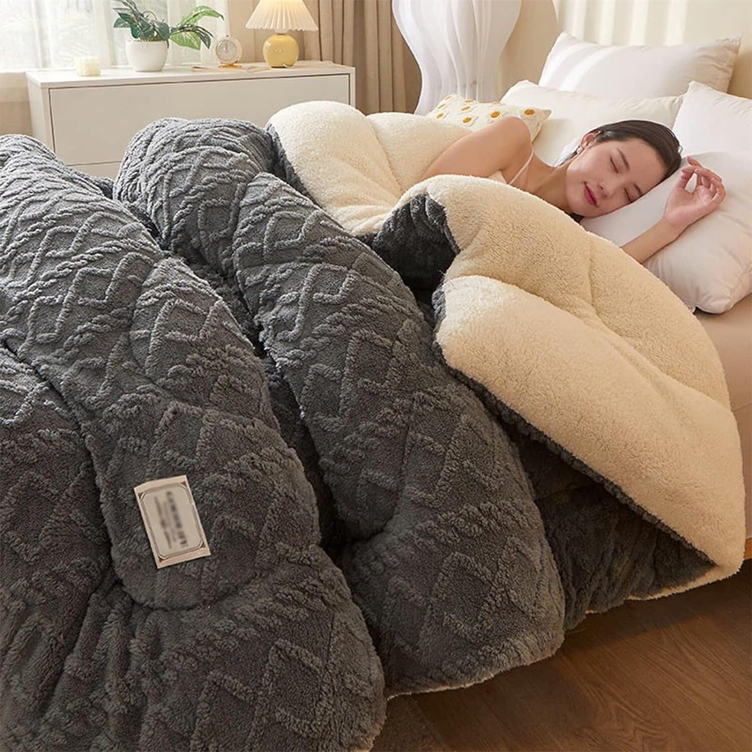 Edredón de plumas y manta de cachemira de cordero de invierno edredón cálido grueso para cama 15