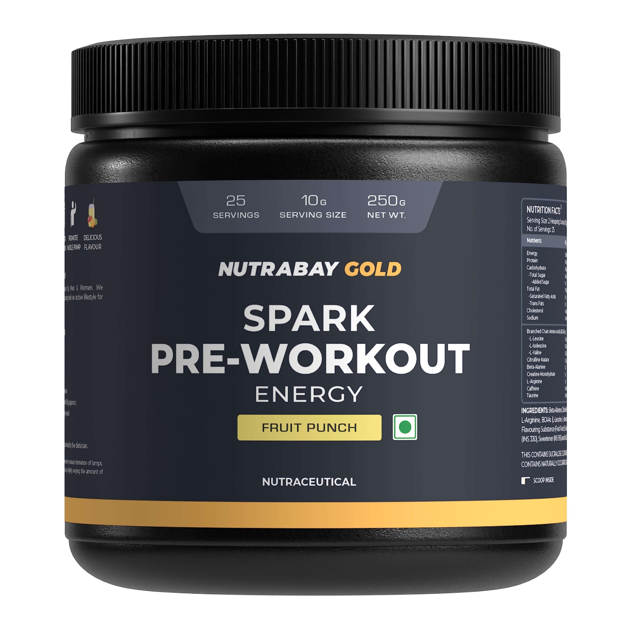 Nutrabay Gold Spark Pre Workout Supplement Powder - 250g, Fruit Punch | 300mg Caffeine, 1000mg L-Arginine, 3000mg Beta Alanine, 2500mg Citrulline Malate | Muscle Pump & Performance | For Men & Women (B08DP2Q4VM) Amazon Price History, Amazon Price Tracker