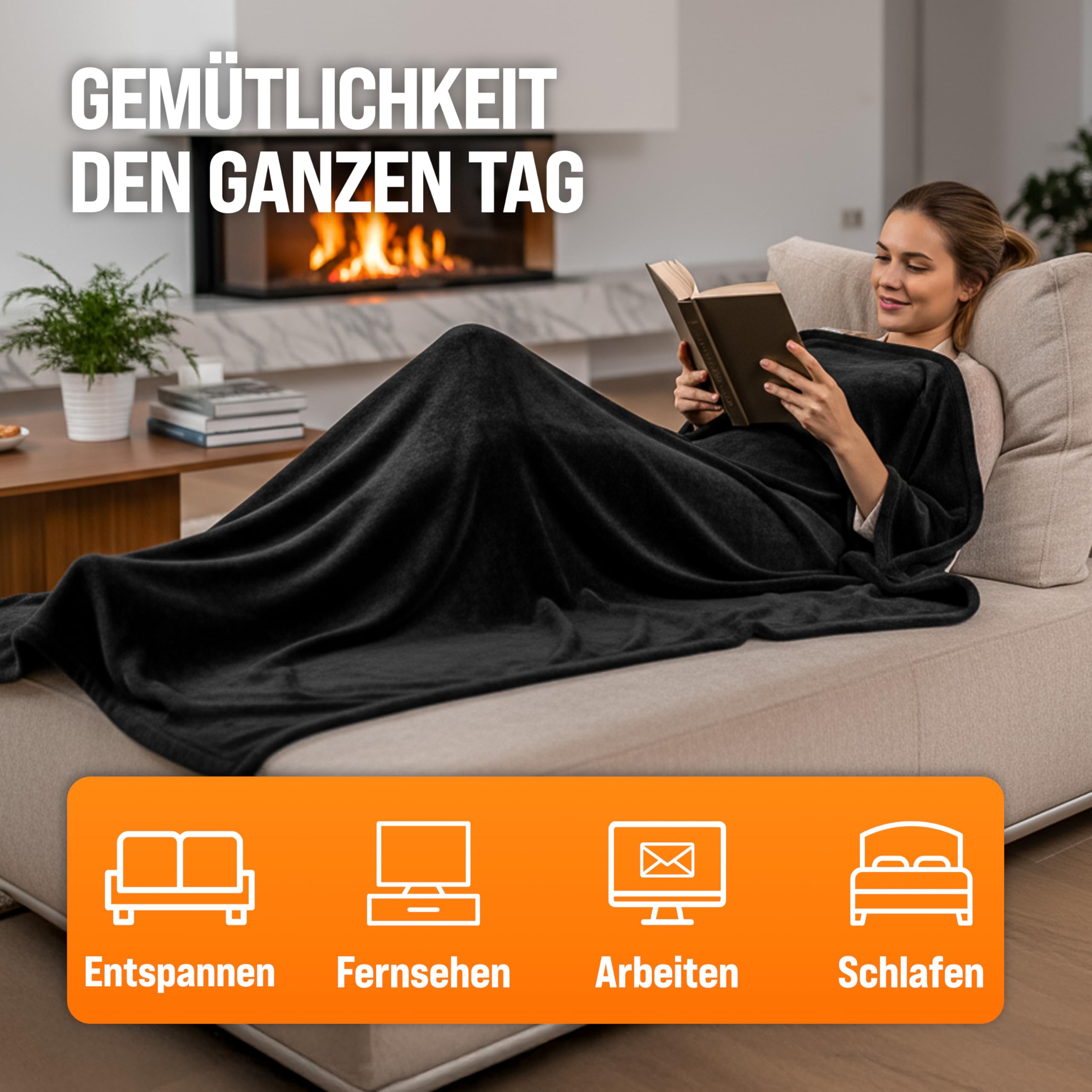 Monzana® Elektrische Heizdecke 180x130cm 120W 10 Heizstufen 10h Timer Abschaltautomatik Überhitzungsschutz waschbar Fleece Wärmedecke für Bett schwarz