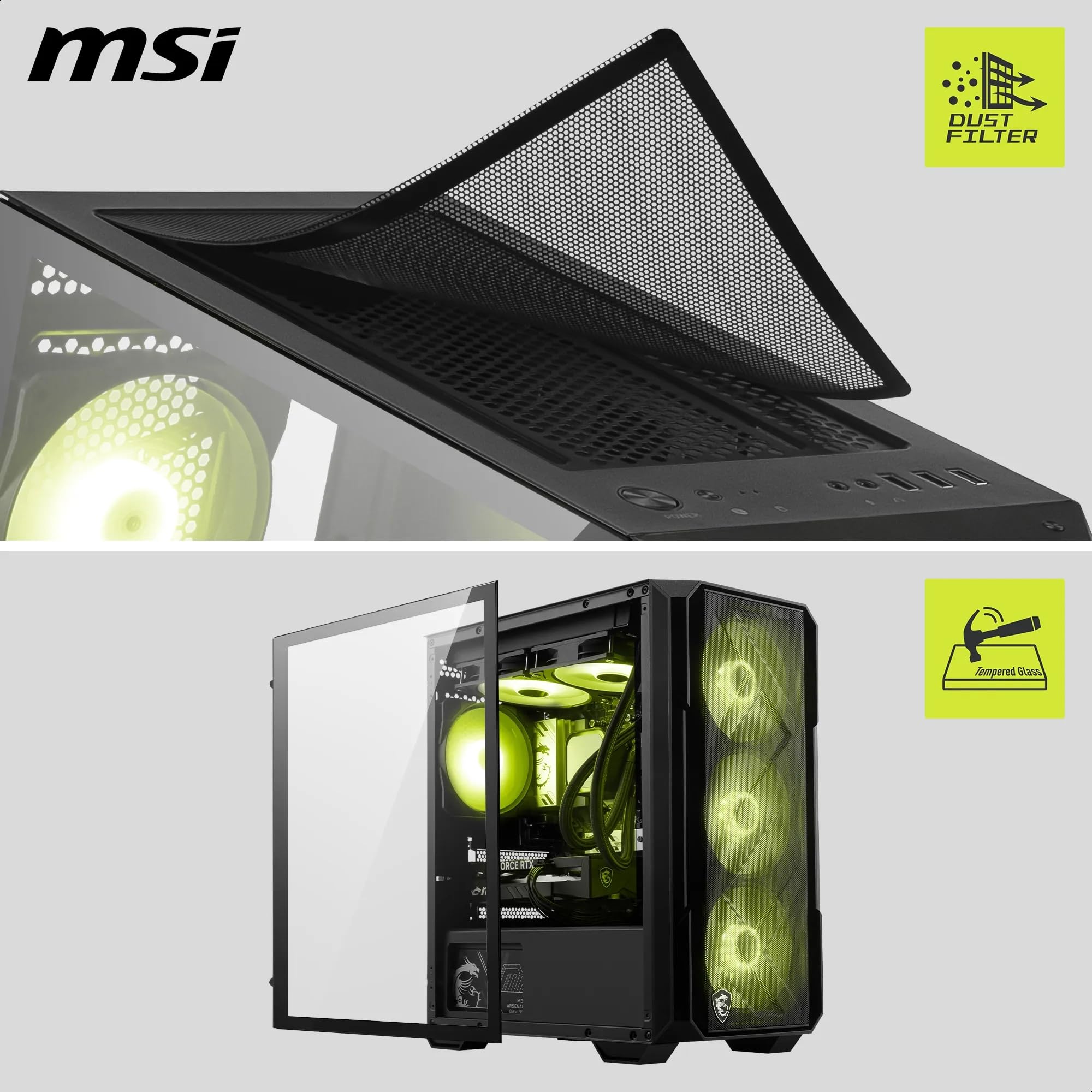 MAG Forge M120R Airflow - Mini-Tower PC-Gehäuse - Hoher Luftstrom, Micro-ATX-Kapazität, 240 mm Radiator-Unterstützung, Vier vorinstallierte ARGB-Lüfter, gehärtetes Glas-Seitenteil - Schwarz