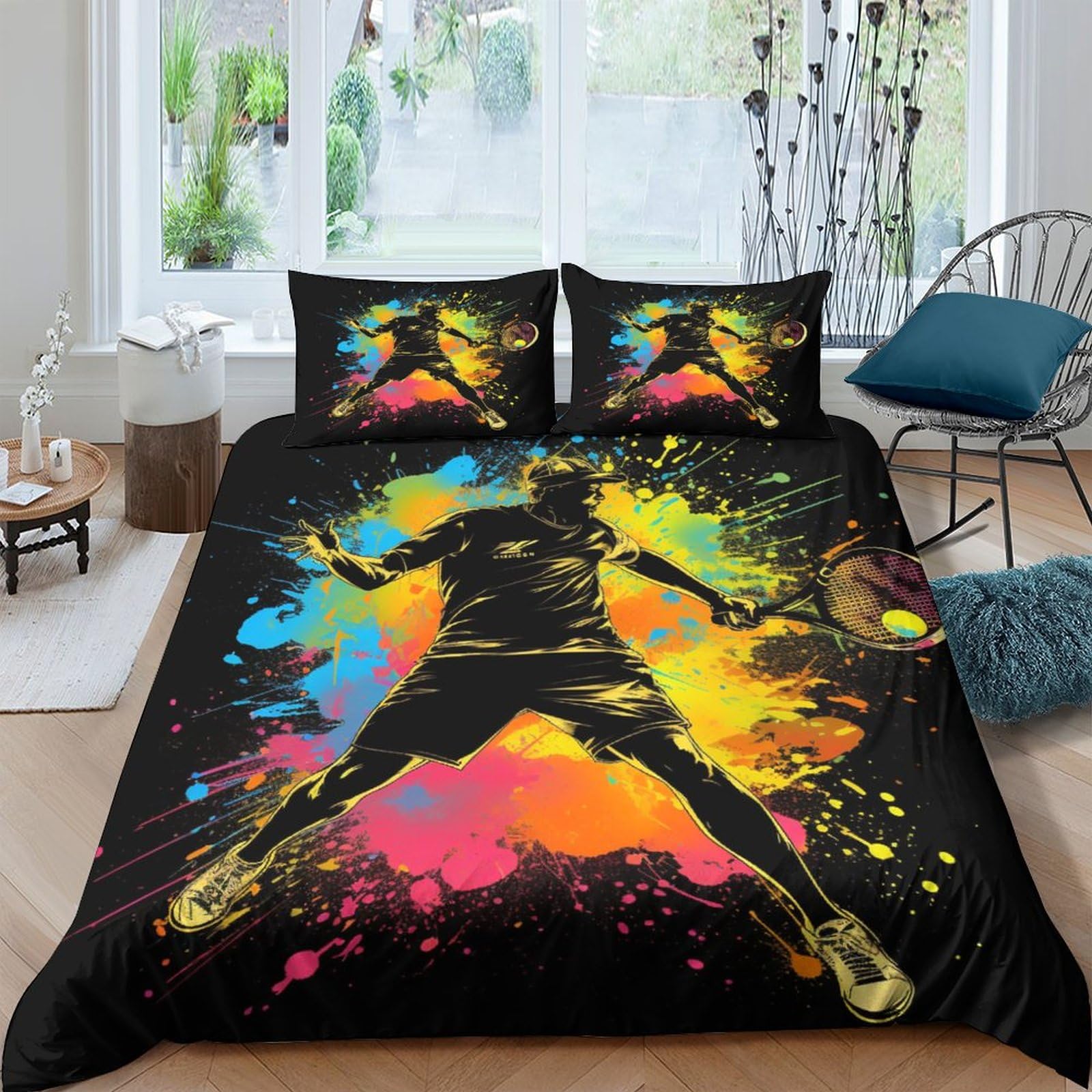 Crjus Style-2 Tennis Athletes 3D For Childrens And Adults Printed Duvet Cover Set With Pillow Cases Tennis Quilt Bedding Set 3 Piece Set Quilt Cover Double（200X200cm）