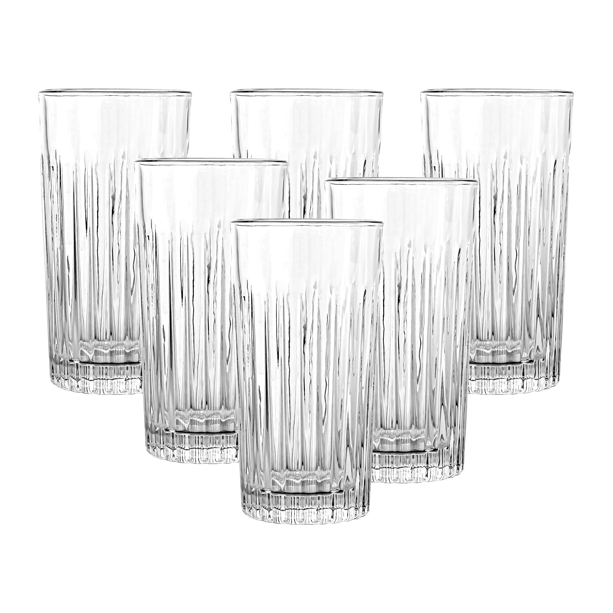 simpa Drinking Highball Glasses with Pleated Style 350ml Set of 6