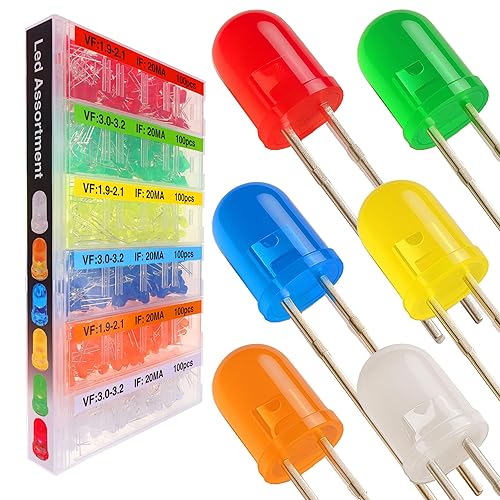 EEEEE 600 unidades (6 colores x 100 unidades) 5 mm LED diodo surtido LED kit de luz caja multicolor mini LEDs luz blanca roja amarilla naranja verde