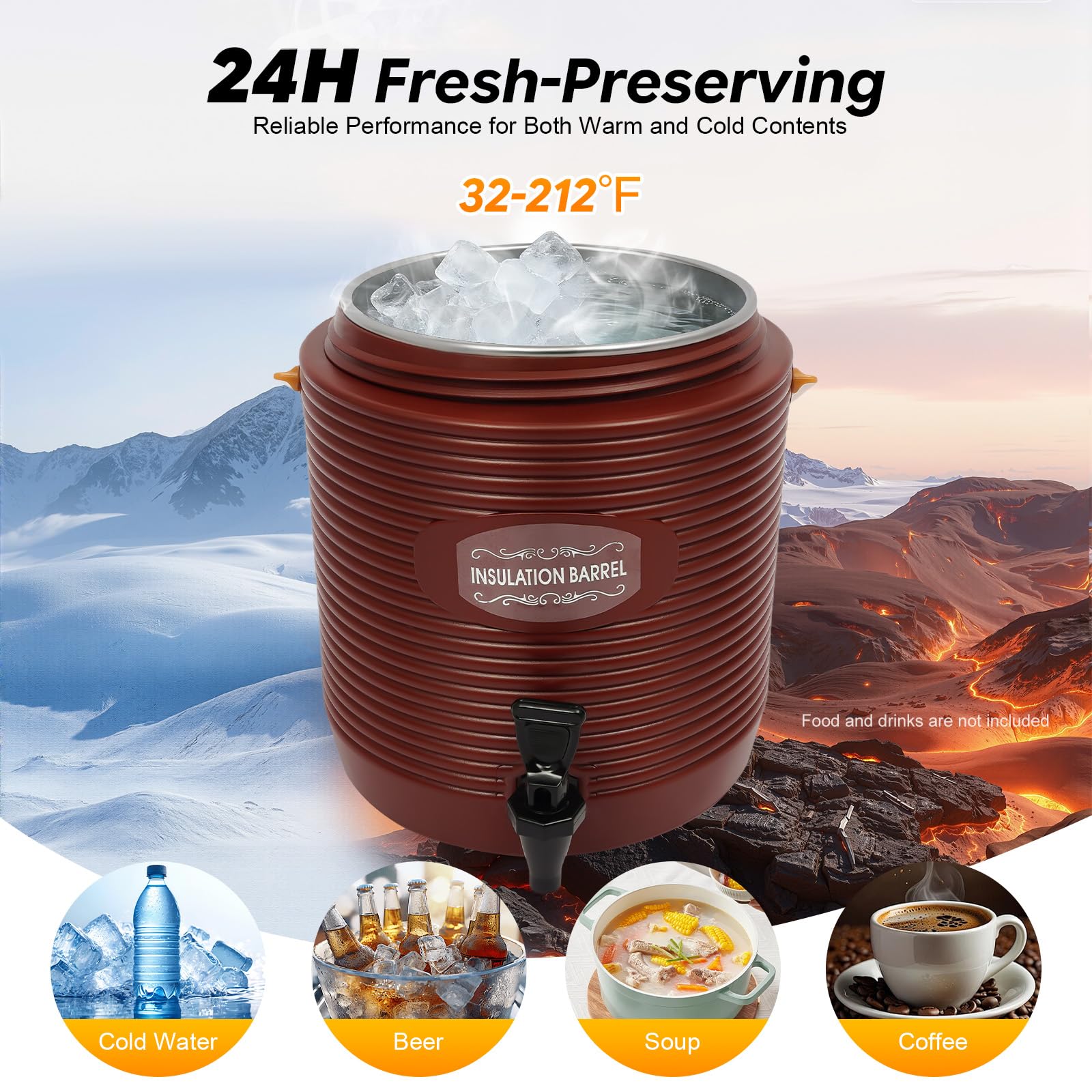 OUKANING Distributore termico per bevande da 13 l, con rubinetto, grande thermos con beccuccio per caffè, acqua, succo, contenitore isolante in acciaio inox, mantiene il caldo/freddo per 24 ore