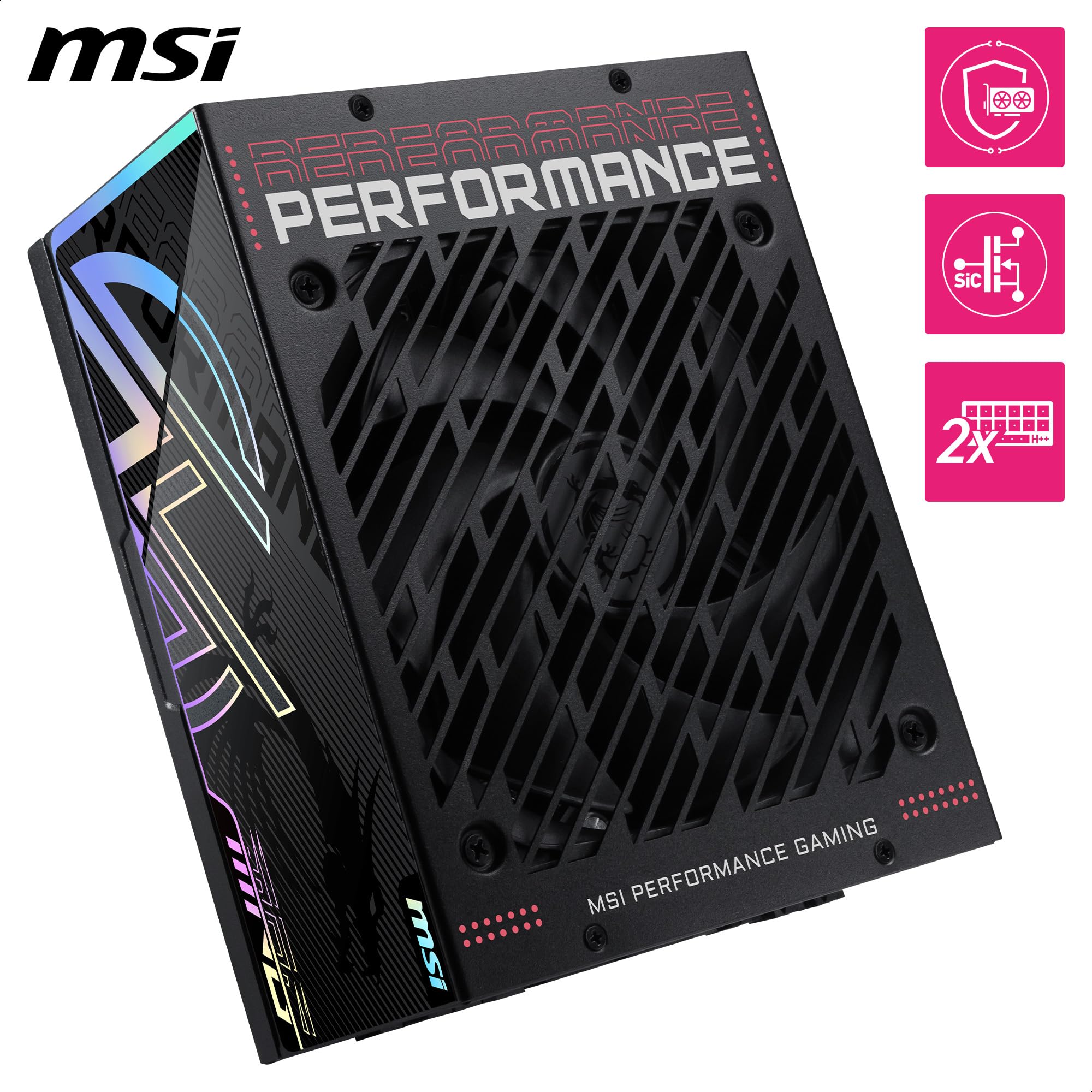 MSI MPG Ai1300TS PCIE5, Alimentation de Jeu entièrement modulaire 1300 W, 80 + Titane, Double câbles 12 V-2 x 6, GPU Safeguard+, MOSFET SiC, sécurité du Ventilateur, ATX 3.1 et PCIe 5.1, Garantie 12